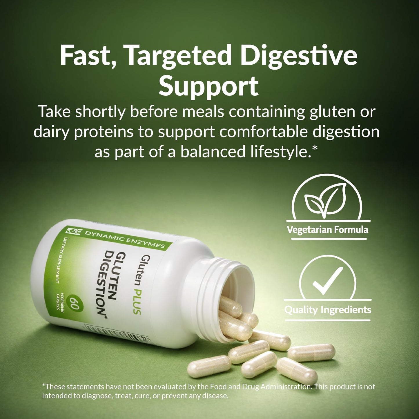 Dynamic Enzymes Gluten Plus Advanced Digestive Enzymes DPP-IV Enzyme Complex for Gluten & Casein Digestion – 60 Capsules