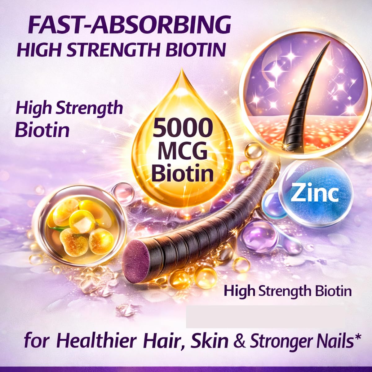 DEWANG Biotin Gummies 5000mcg, 60 Count