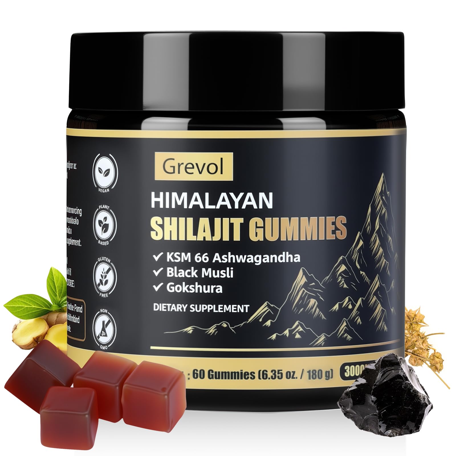 Grevol Himalayan Shilajit Gummies with Ashwagandha 60 Gummies