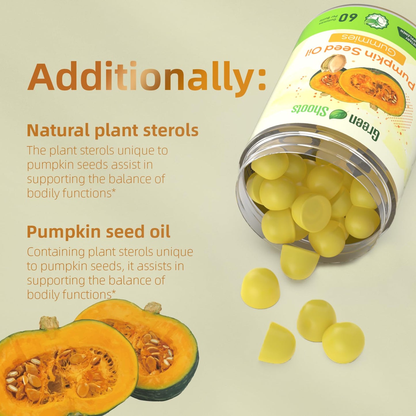 Greenshoots Pumpkin Seed Oil Gummies for Adults with Zinc & Vitamin E, 60 Gummies