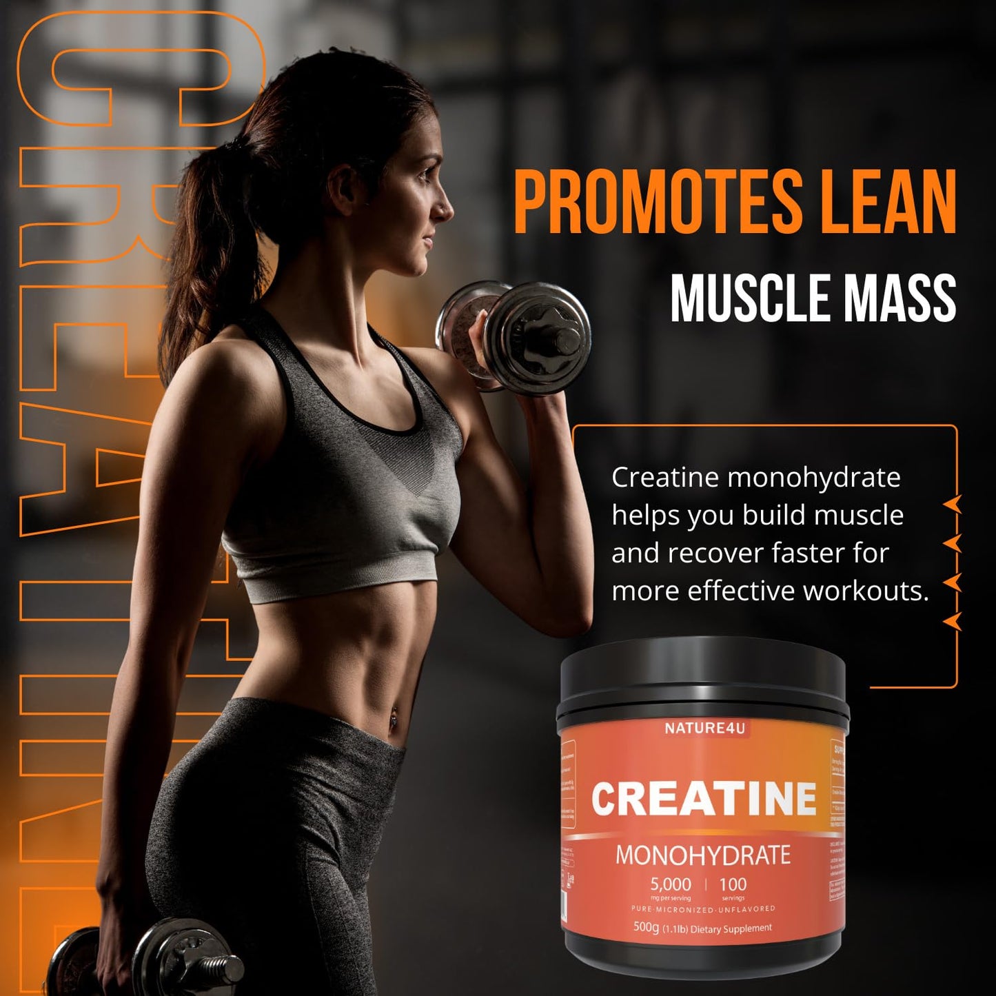 Nature4U Micronized Creatine Monohydrate Powder 17.637 oz