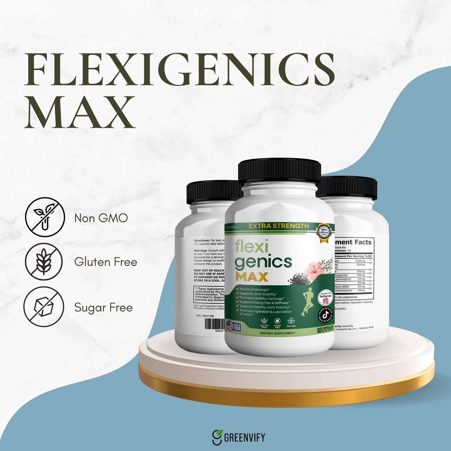 GREENVIFY Flexigenics Max Extra Strength Joint Support Supplement Capsule, 300 Capsules