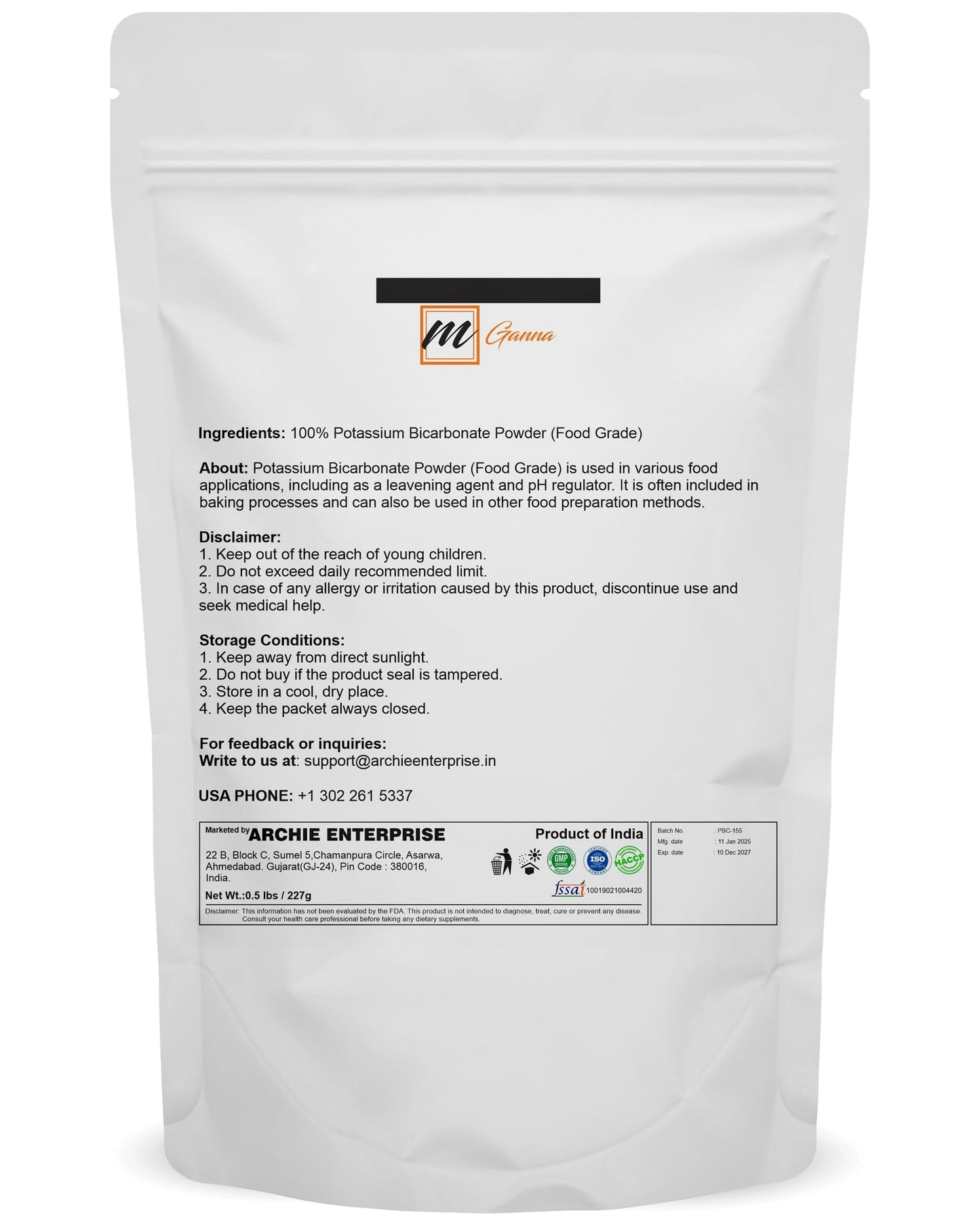 mGanna Potassium Bicarbonate Powder, 8 oz