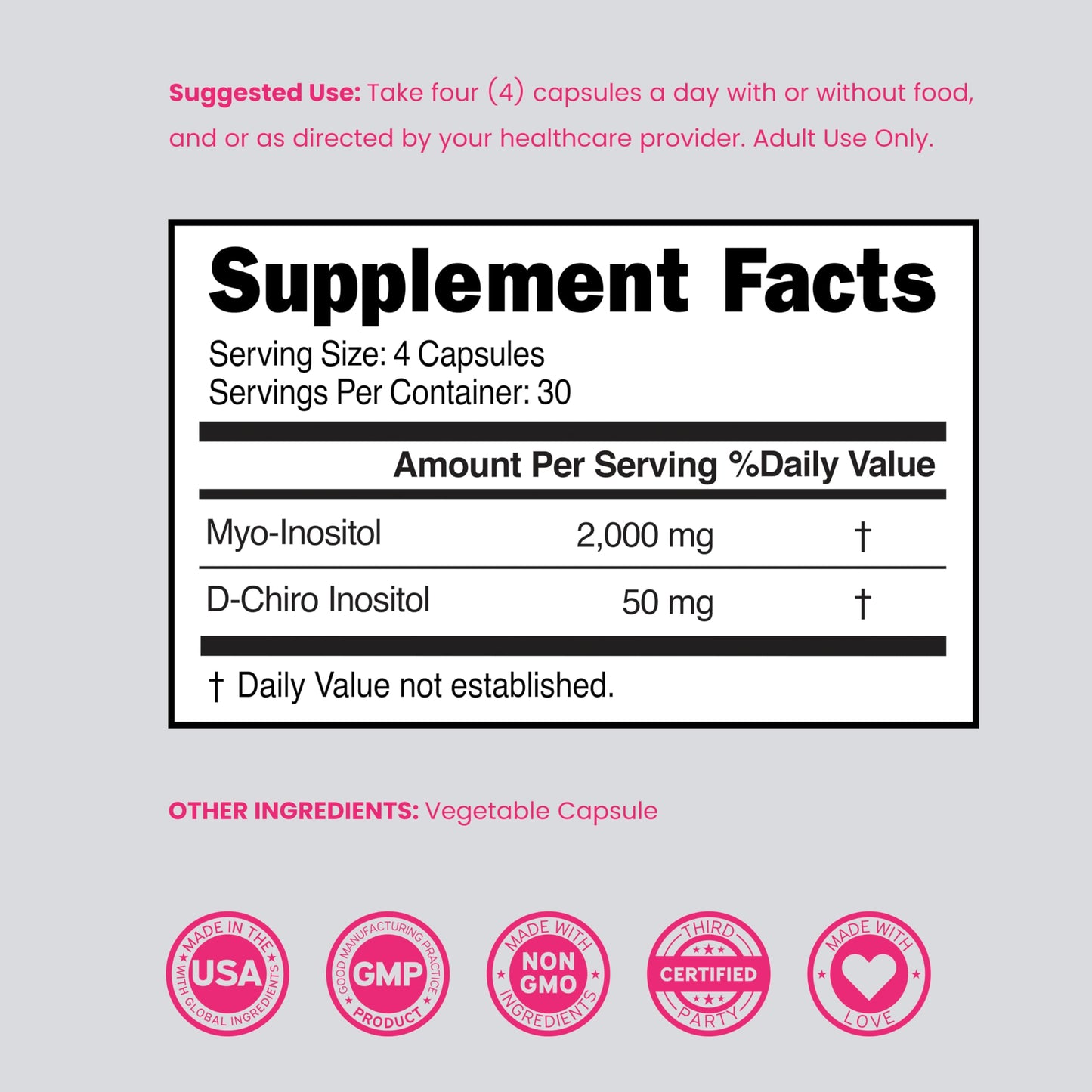 DORADO NUTRITION Myo-Inositol & D-Chiro Inositol Supplement for Women, 120 Capsules