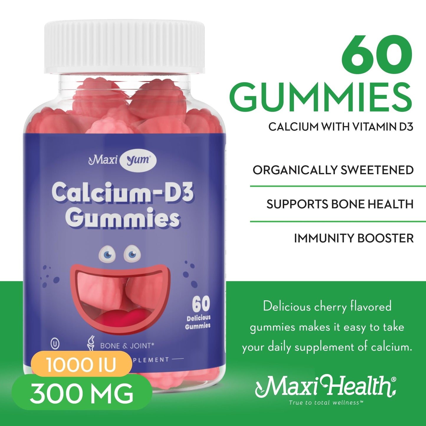 Maxi Health Calcium + D3 Gummy, 60 Count
