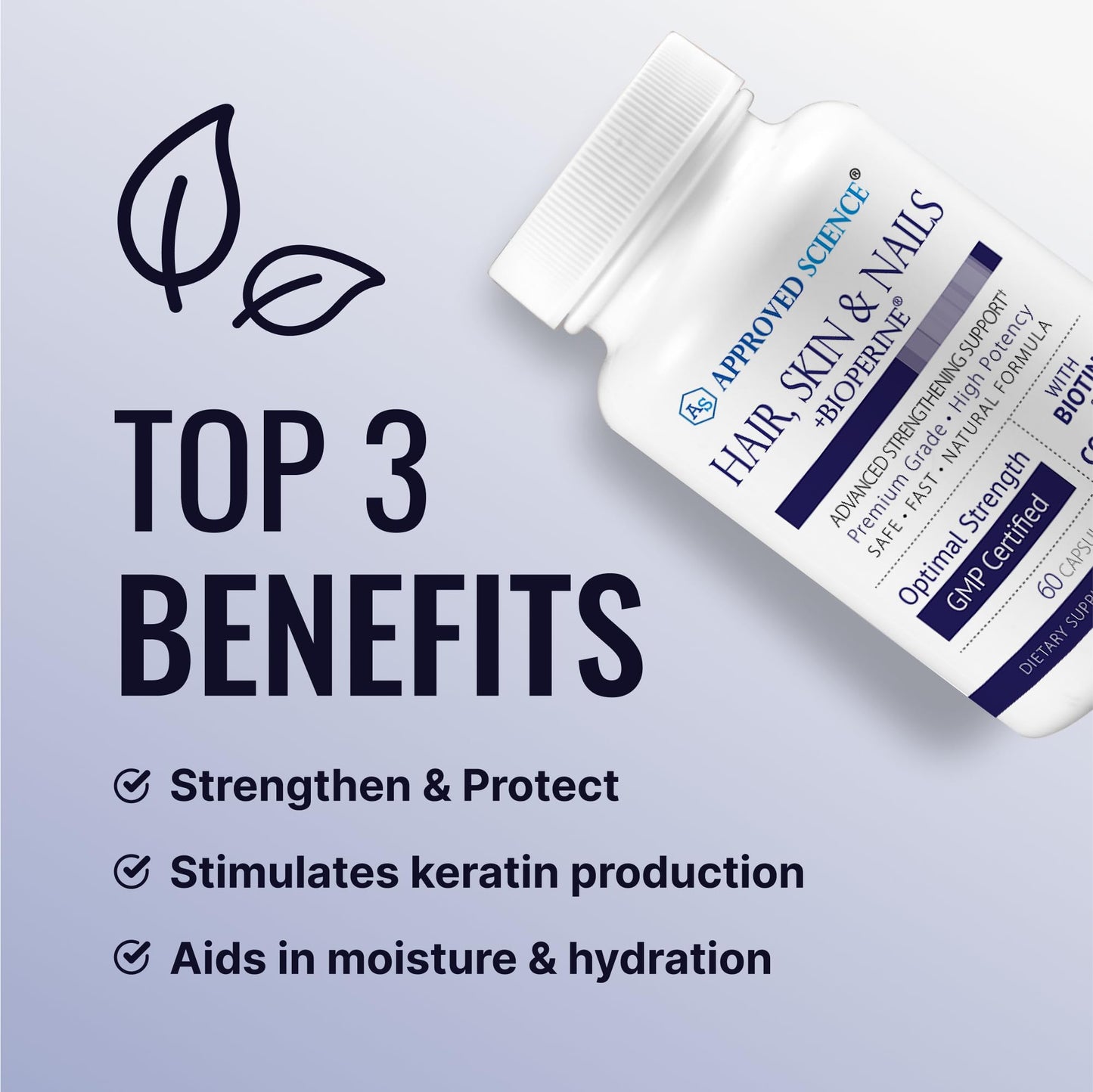 Approved Science Hair, Skin and Nails Support Supplement with Biotin, Collagen, Vitamin B Complex, Silica, BioPerine, 60 Capsules