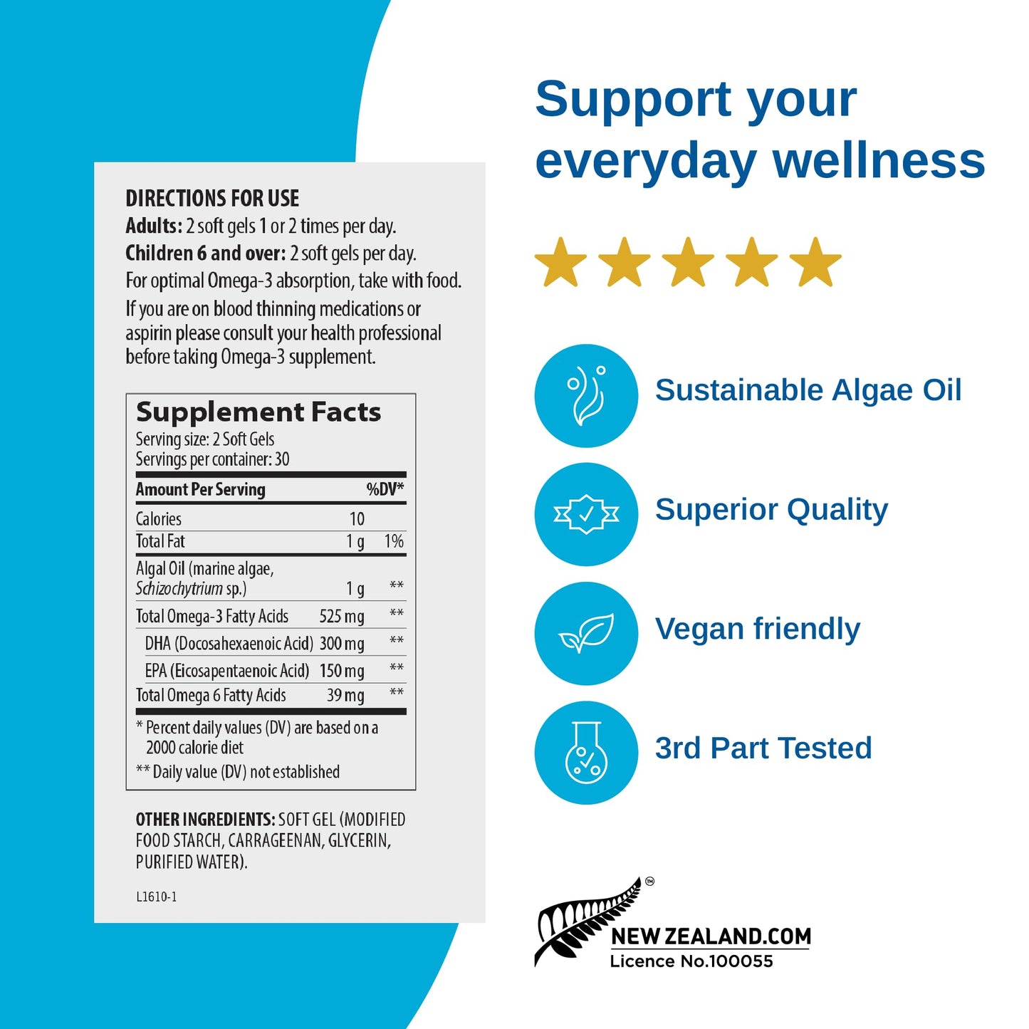 Xtendlife Vegan Omega 3 DHA & EPA for Heart, Brain & Joint Support Softgels 60 Count