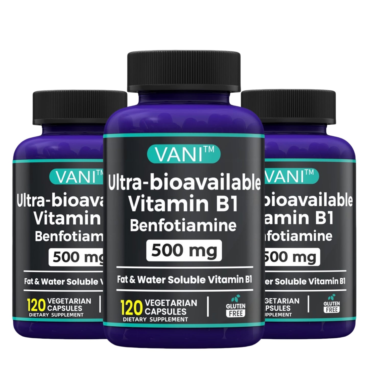 VANI Vitamin B1 with Benfotiamine 500mg Capsules, 120 Capsules