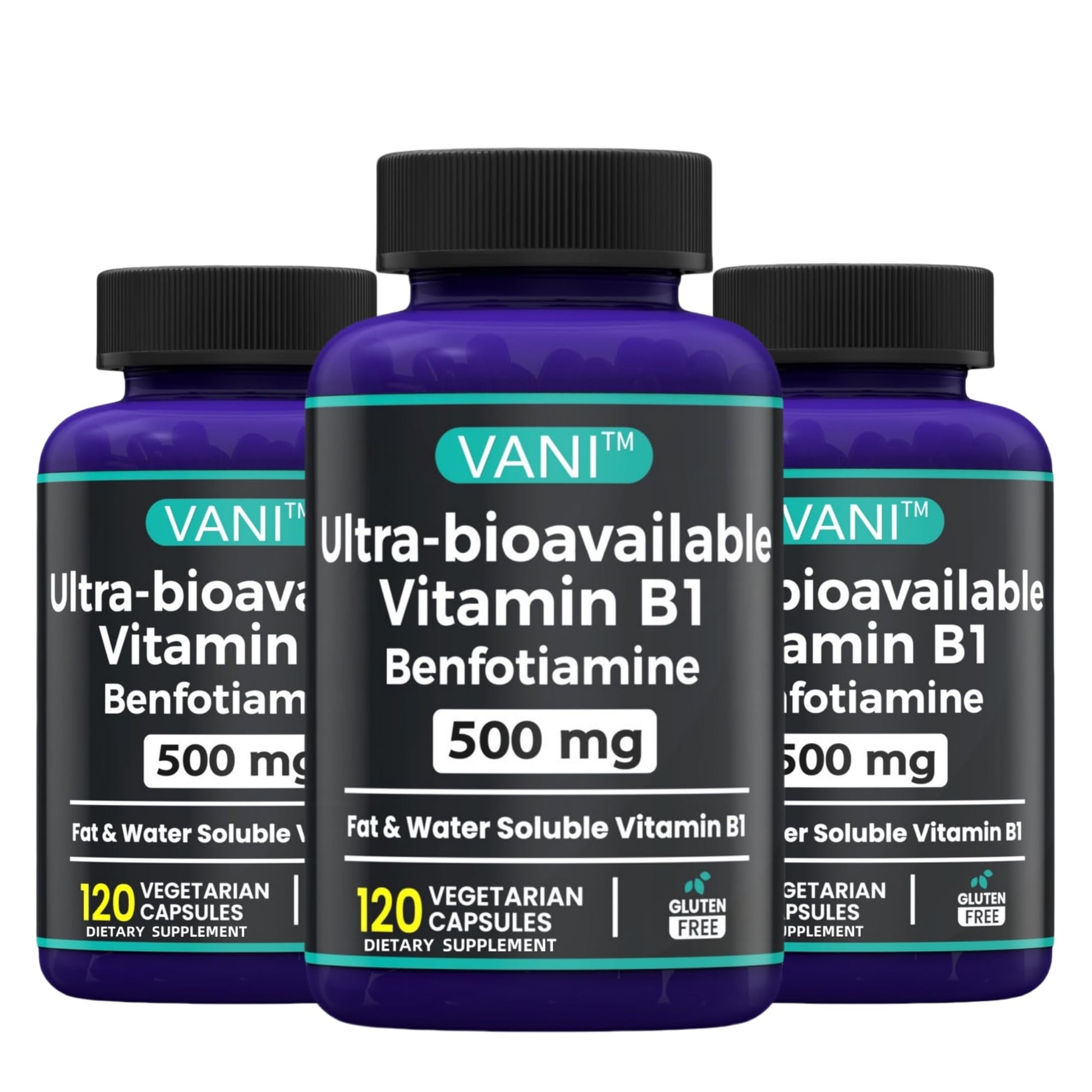 VANI Vitamin B1 with Benfotiamine 500mg Capsules, 120 Capsules