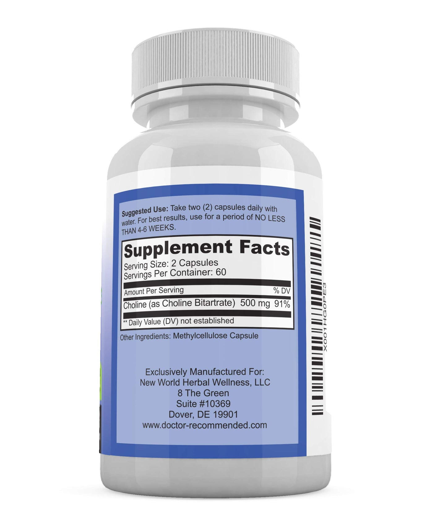 DOCTOR RECOMMENDED SUPPLEMENTS Premium Choline - 500 mg Veggie Capsules, 240 Capsules