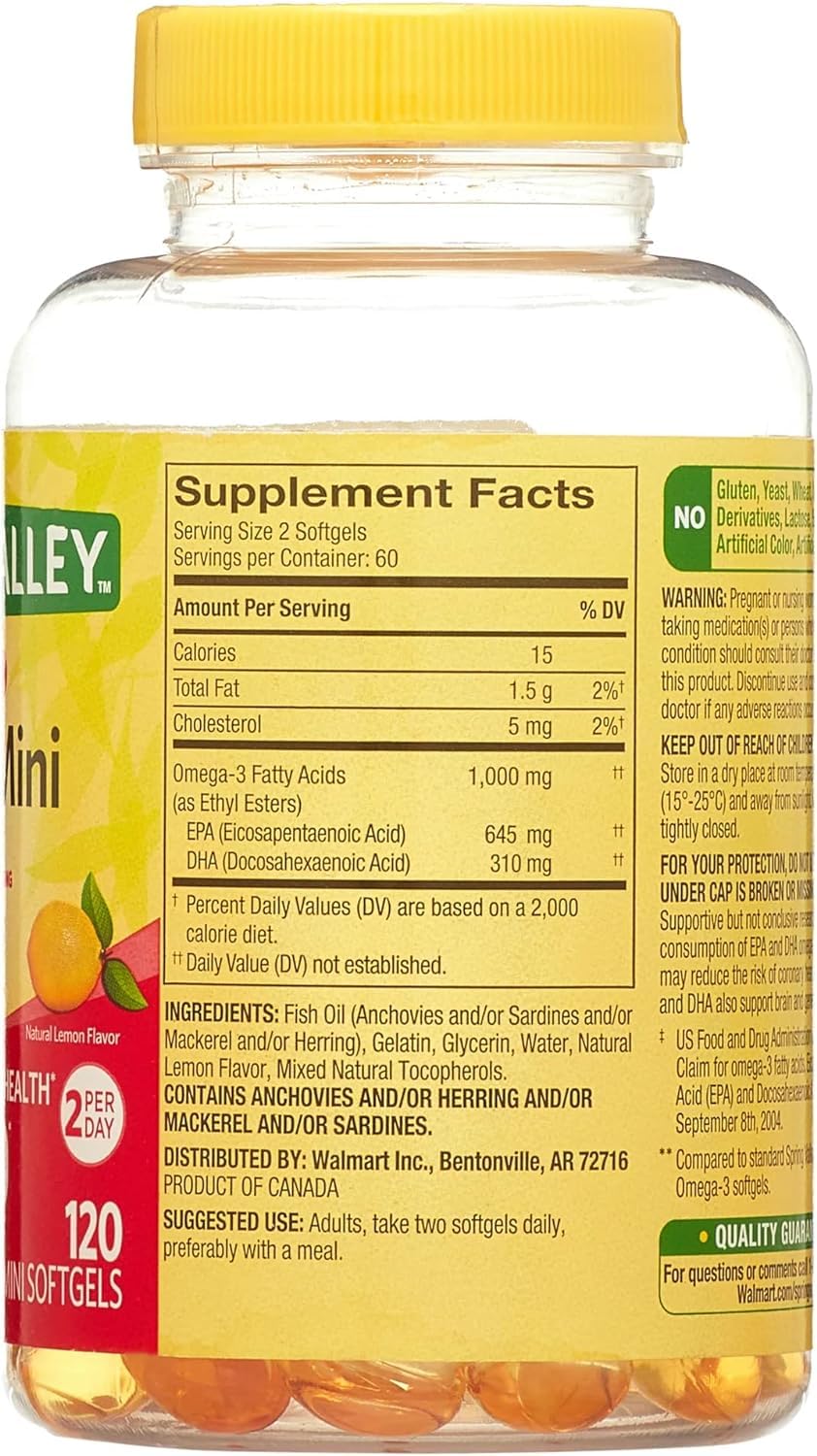 LightSpring Omega-3 Mini Fish Oil Softgels, 1000 mg, 120 Count