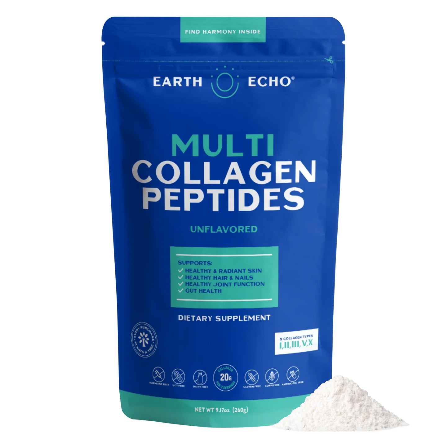 Earth Echo Multi Collagen Peptides Powder 9.27 oz