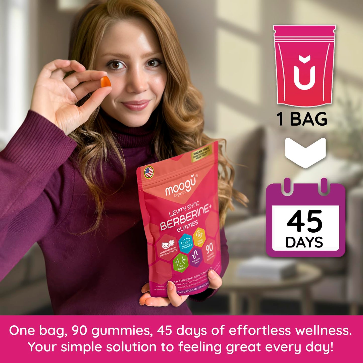 Moogǔ Organics Berberine 3000mg & Ceylon Cinnamon Gummies, 90 Count