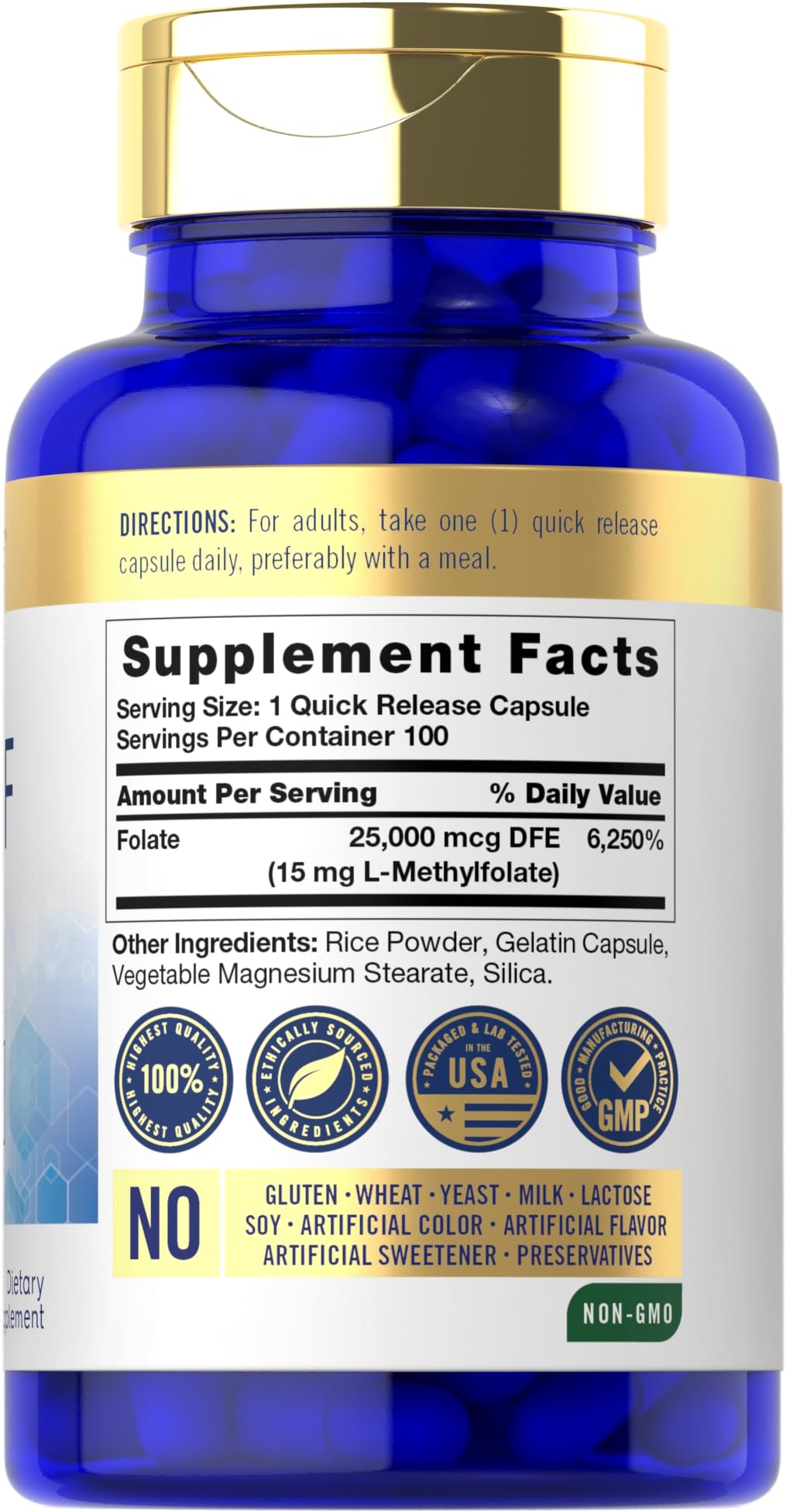 Carlyle 5-MTHF Supplement 15mg L-Methylfolate 100 Capsules