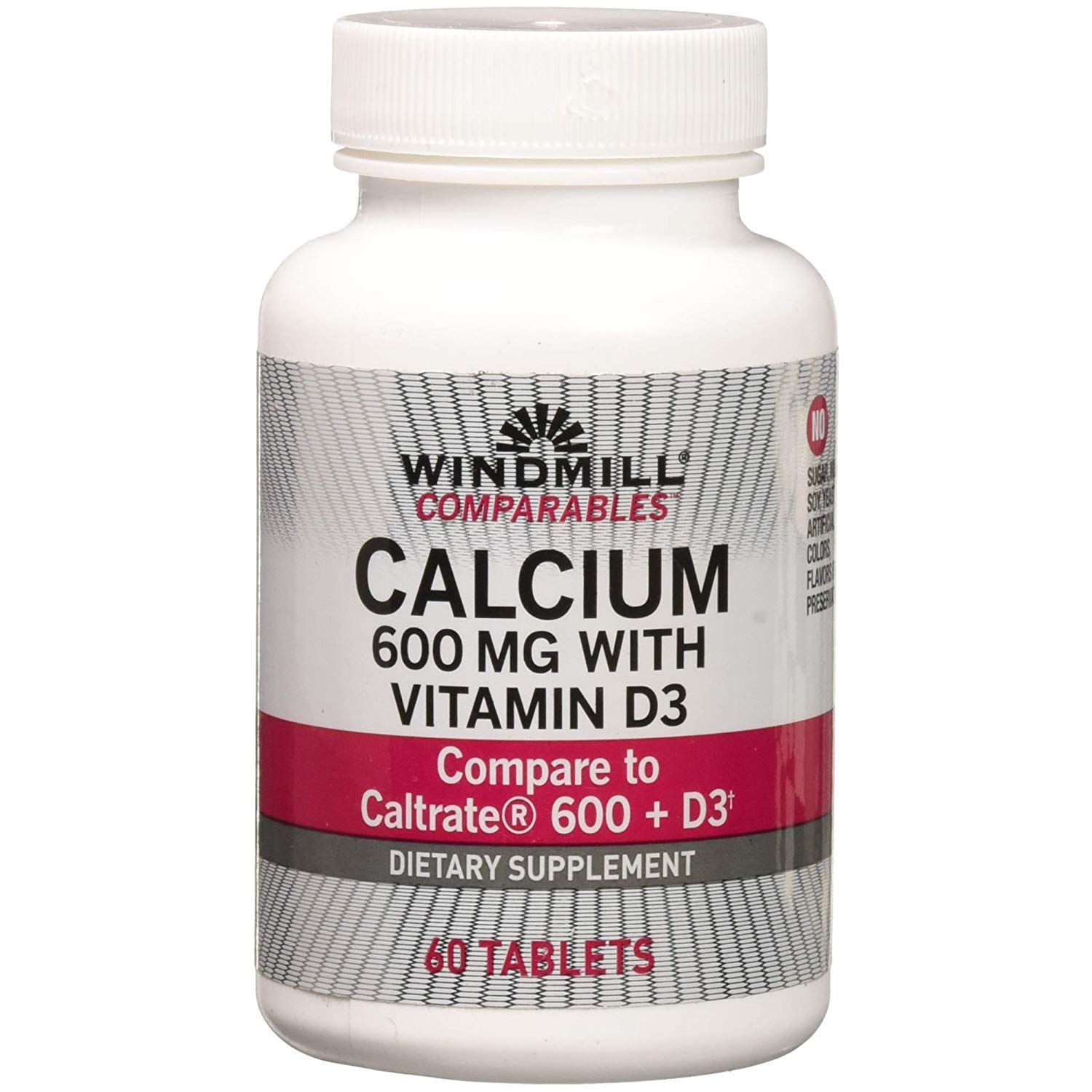 Windmill Calcium Carbonate with Vitamin D 600 mg Tablets, 60 Count