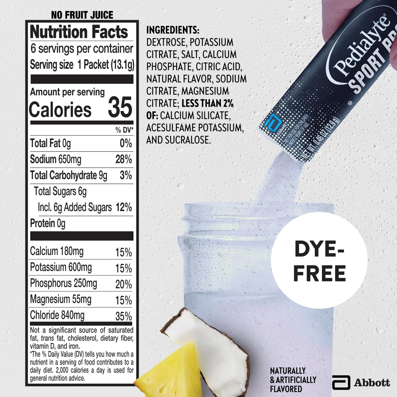 Pedialyte Sport Pro Electrolyte Powder, Pineapple Coconut, 36 Powder Packets