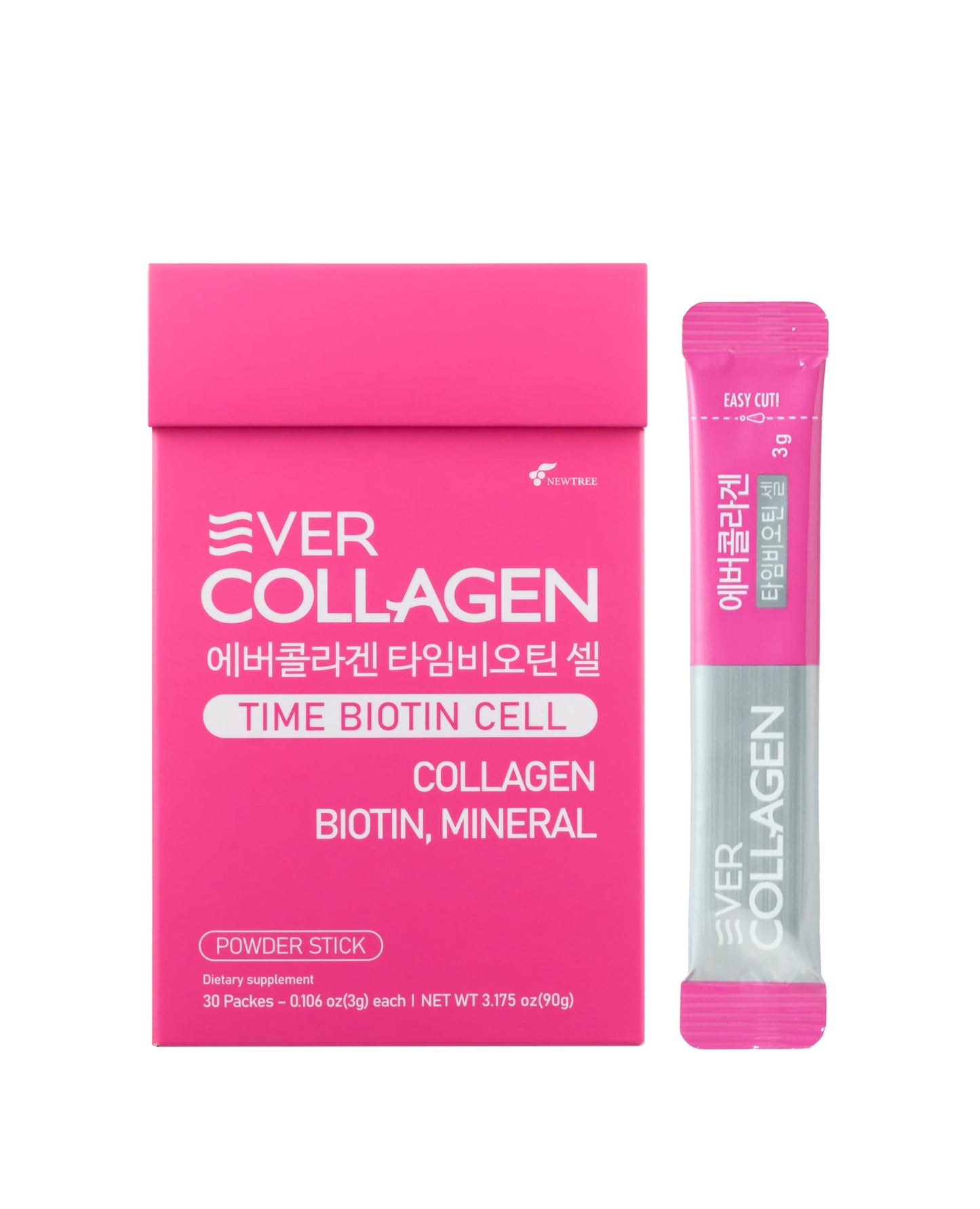 EVER COLLAGEN Time Biotin Cell Korean Collagen and Biotin Beauty Supplement Powder 0.11 oz