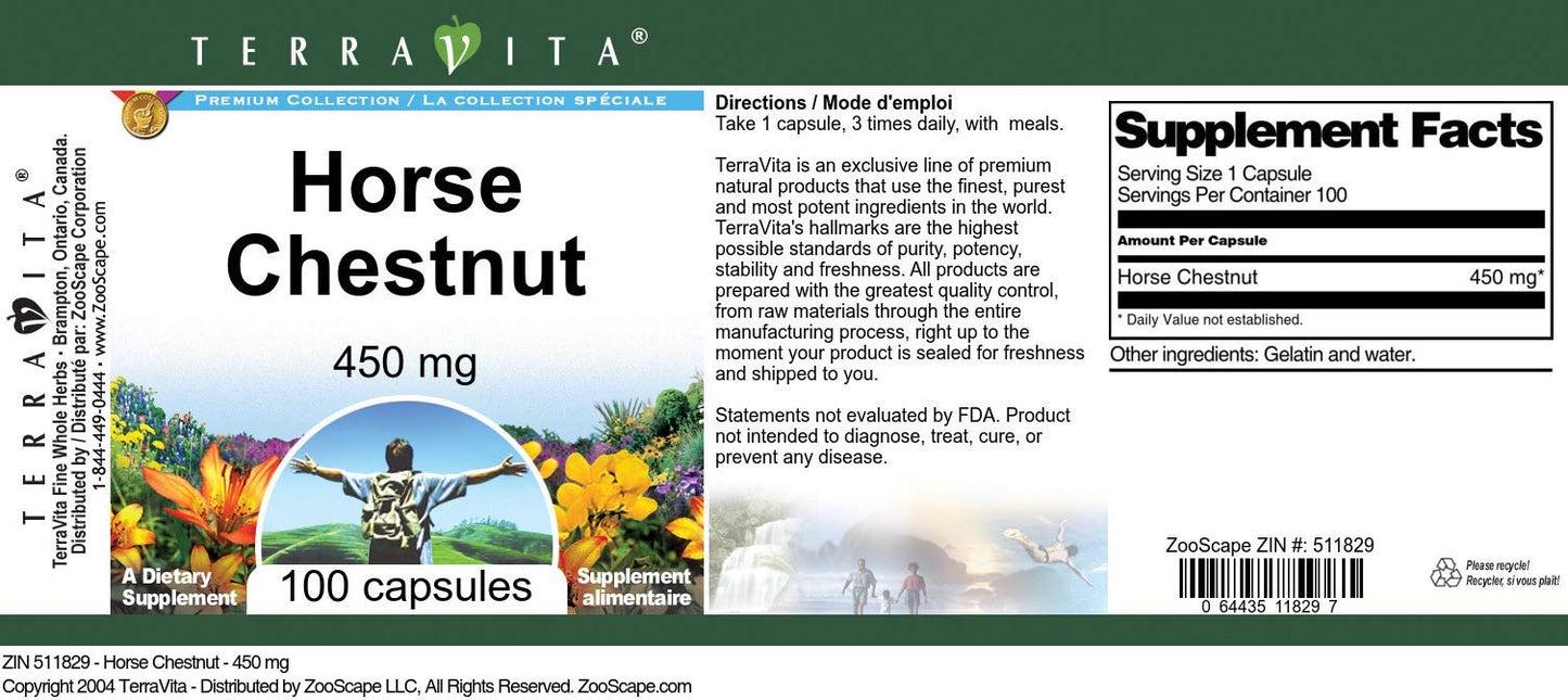 Terravita Horse Chestnut 450 mg Capsules, 100 Count