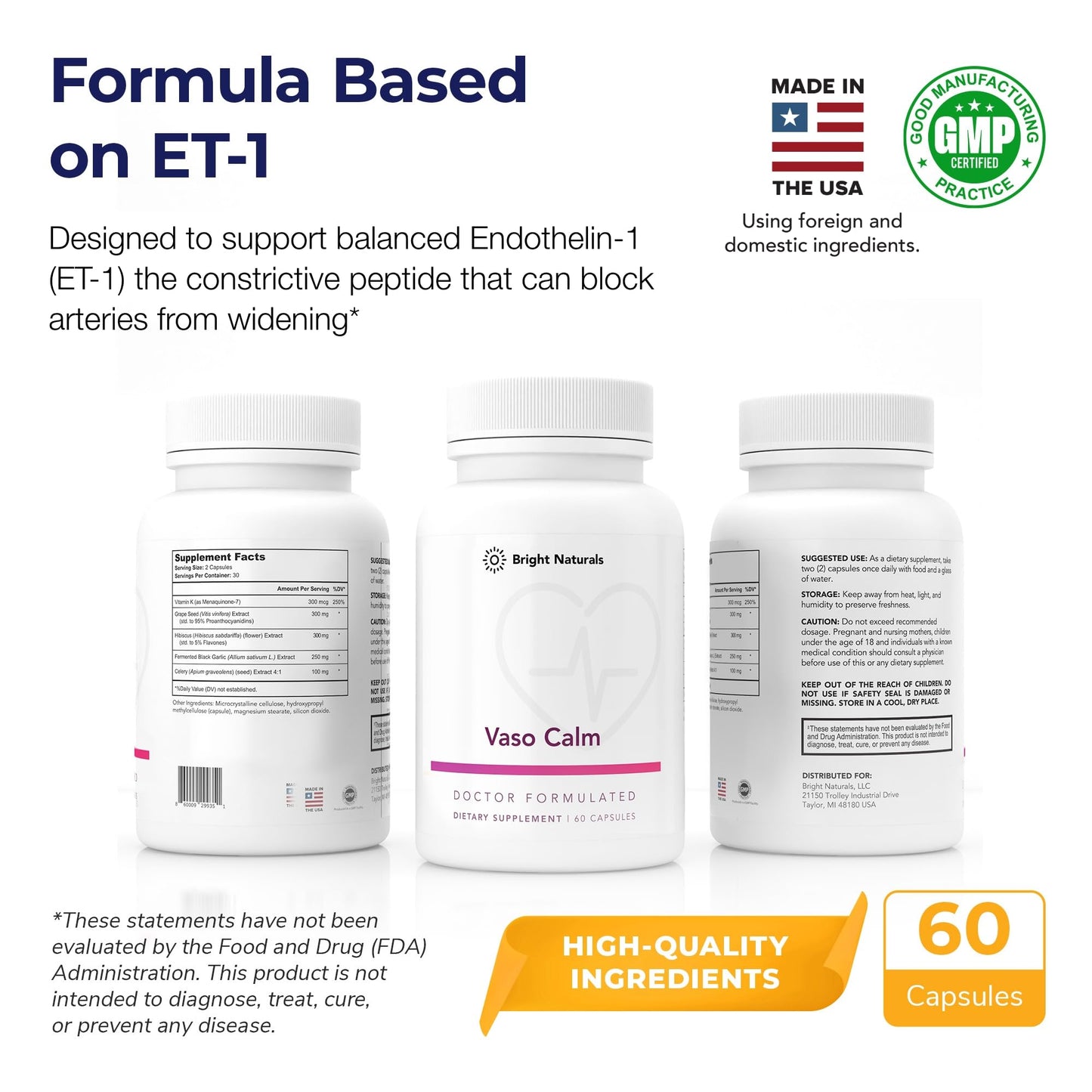 Bright Naturals Vaso Calm 180 Capsules