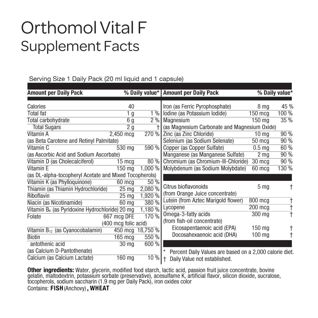 Orthomol Vital F Daily Multivitamin for Women, 30 Capsules