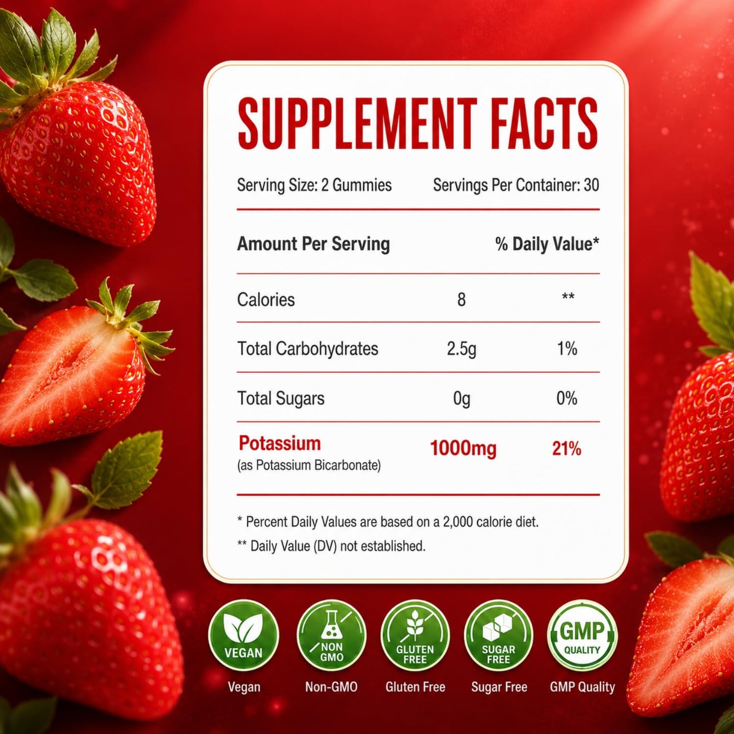 Swiss Bioenergetics Potassium Gummies for Adults & Kids, Strawberry Flavor, 120 Count