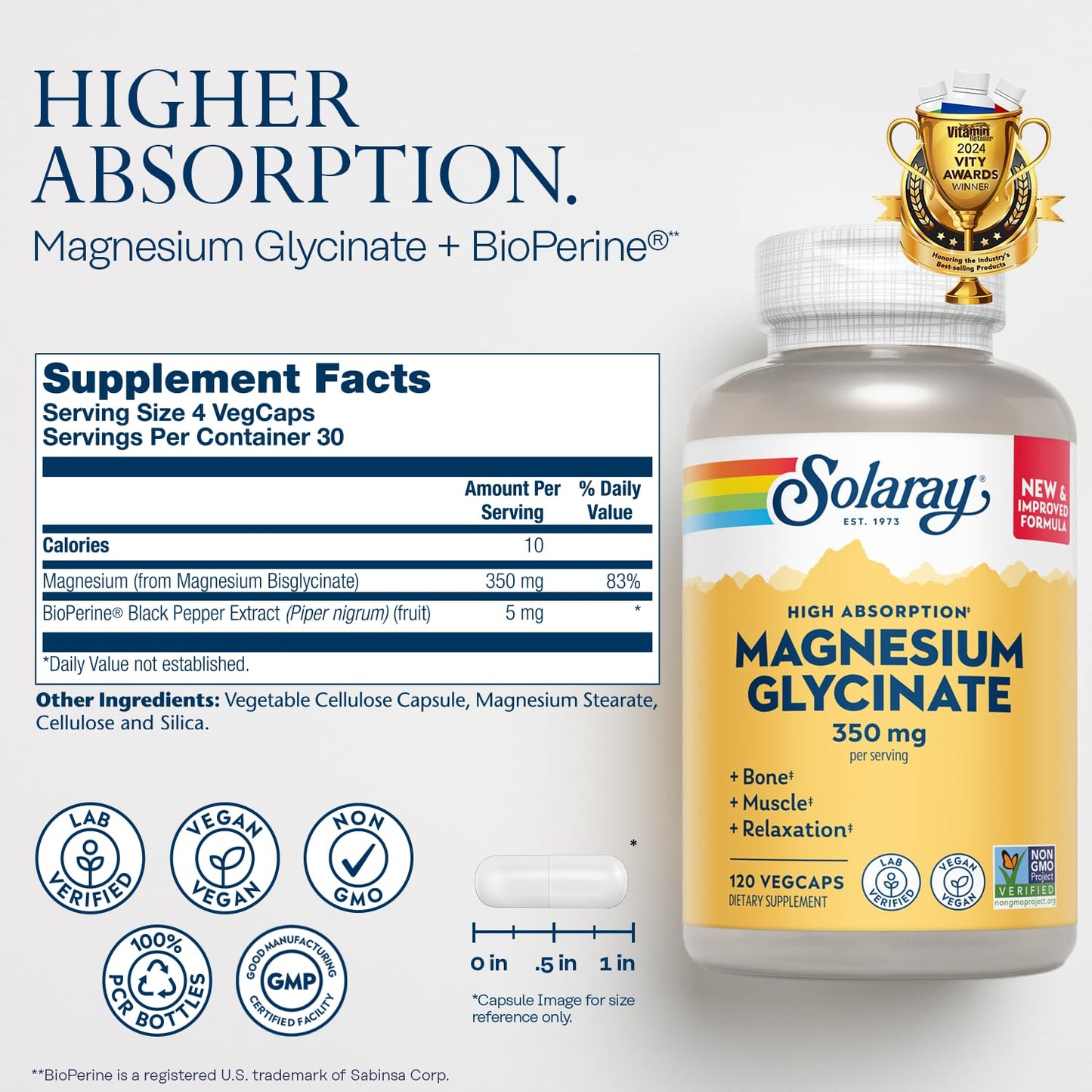 Solaray Magnesium Glycinate and Vitamin D3 K2 Bundle Capsule, 60 VegCaps