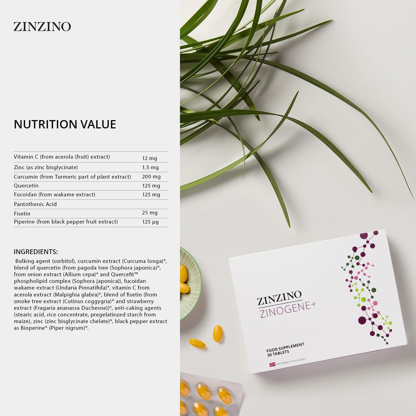 ZINZINO ZinoGene+ Deep Cleanse Supplement with Fucoidans, Polyphenols, Vitamin C & Zinc, 30 Tablets