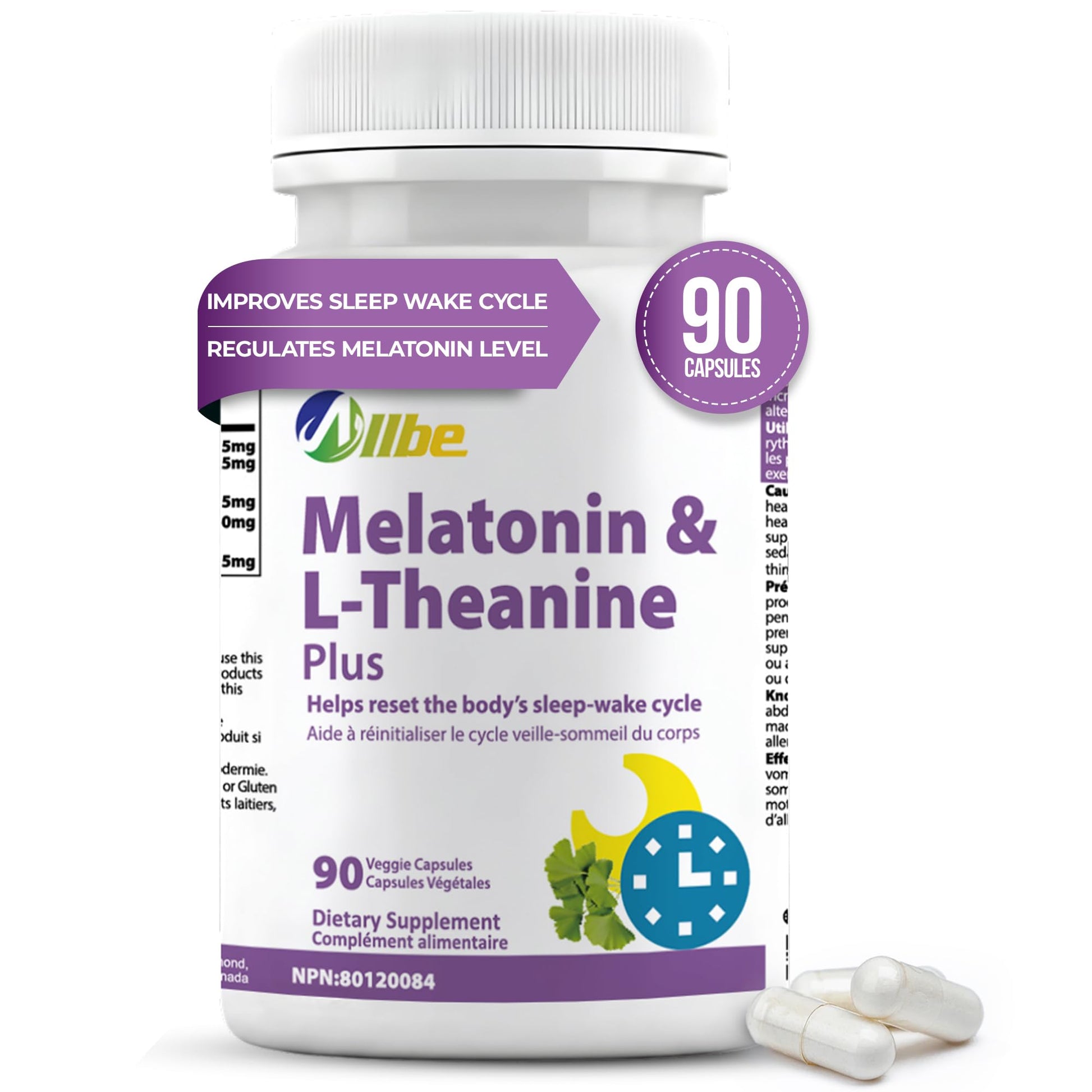 Allbe SleepCan Capsules, 5mg Melatonin with Phosphatidylserine and L-Theanine, 90 Count