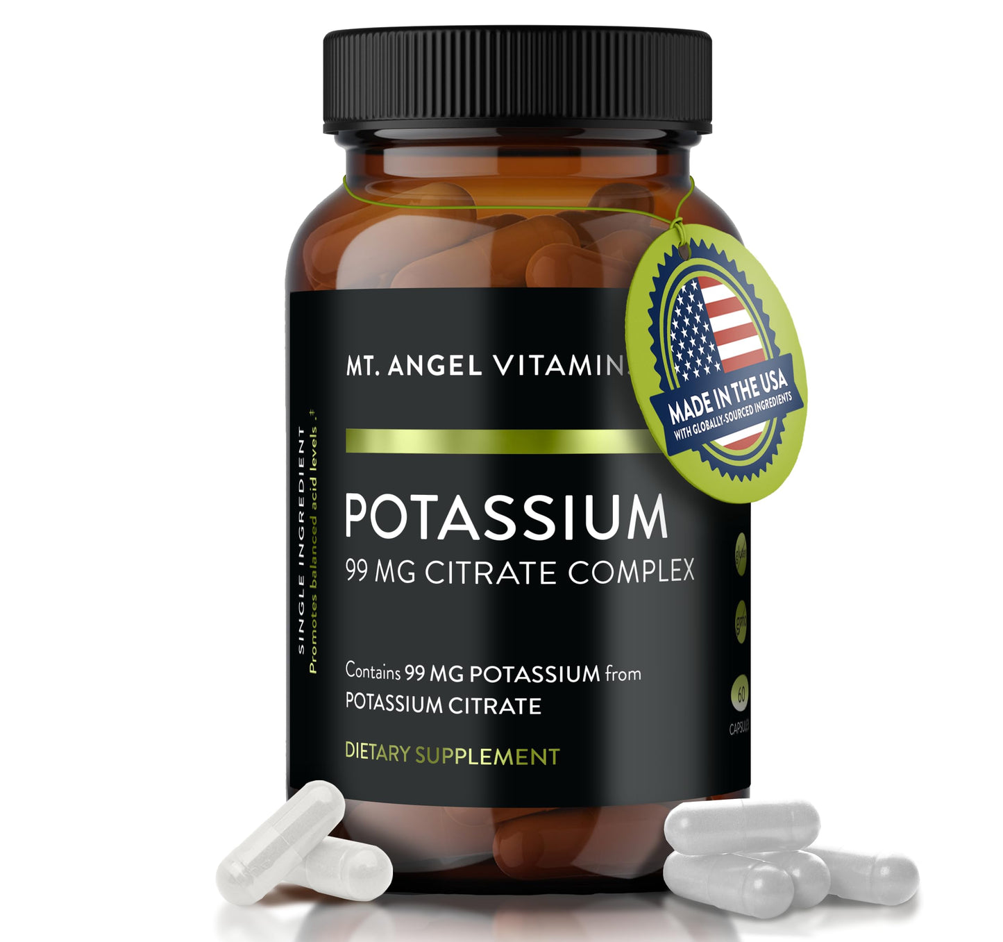 Mt. Angel Vitamins Potassium Supplement 99 mg Potassium Citrate Complex, 60 Capsules