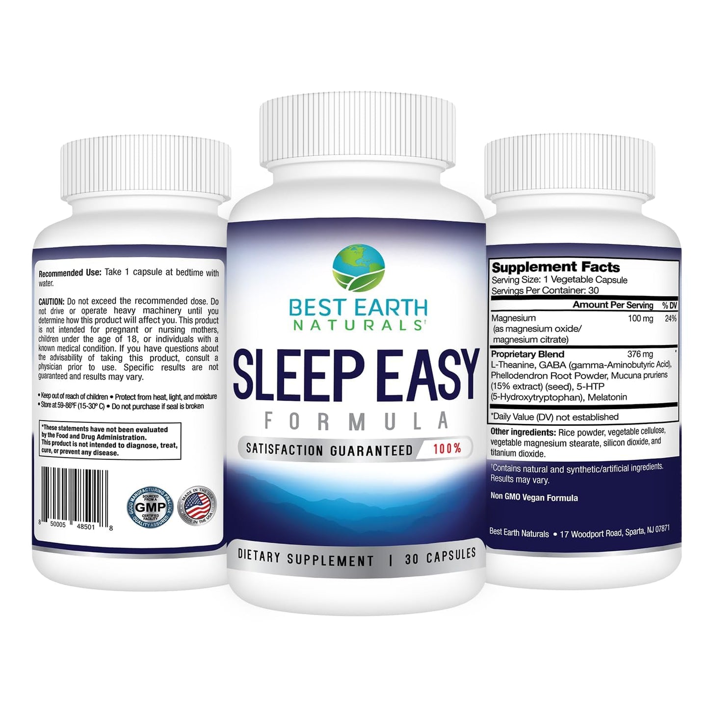 Best Earth Naturals Sleep Easy Supplement with L-Theanine, GABA, 5-HTP and More Capsule 30 Count