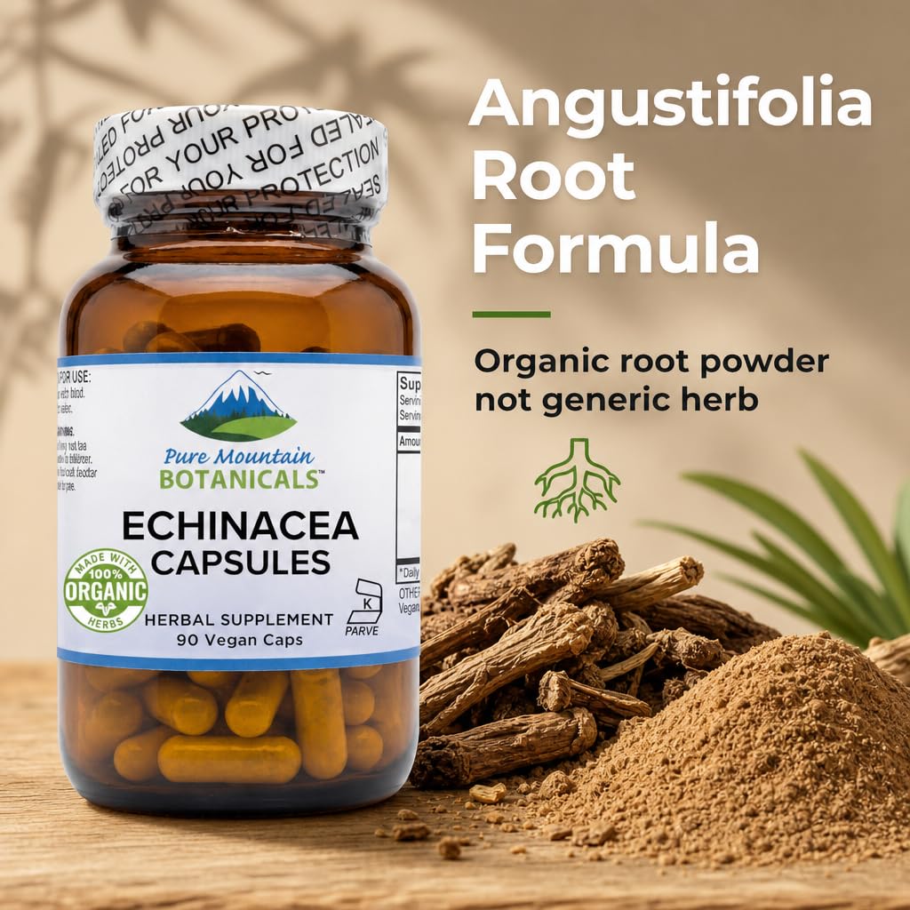 Pure Mountain Botanicals Echinacea Angustifolia Root 420mg Capsules, 90 Count