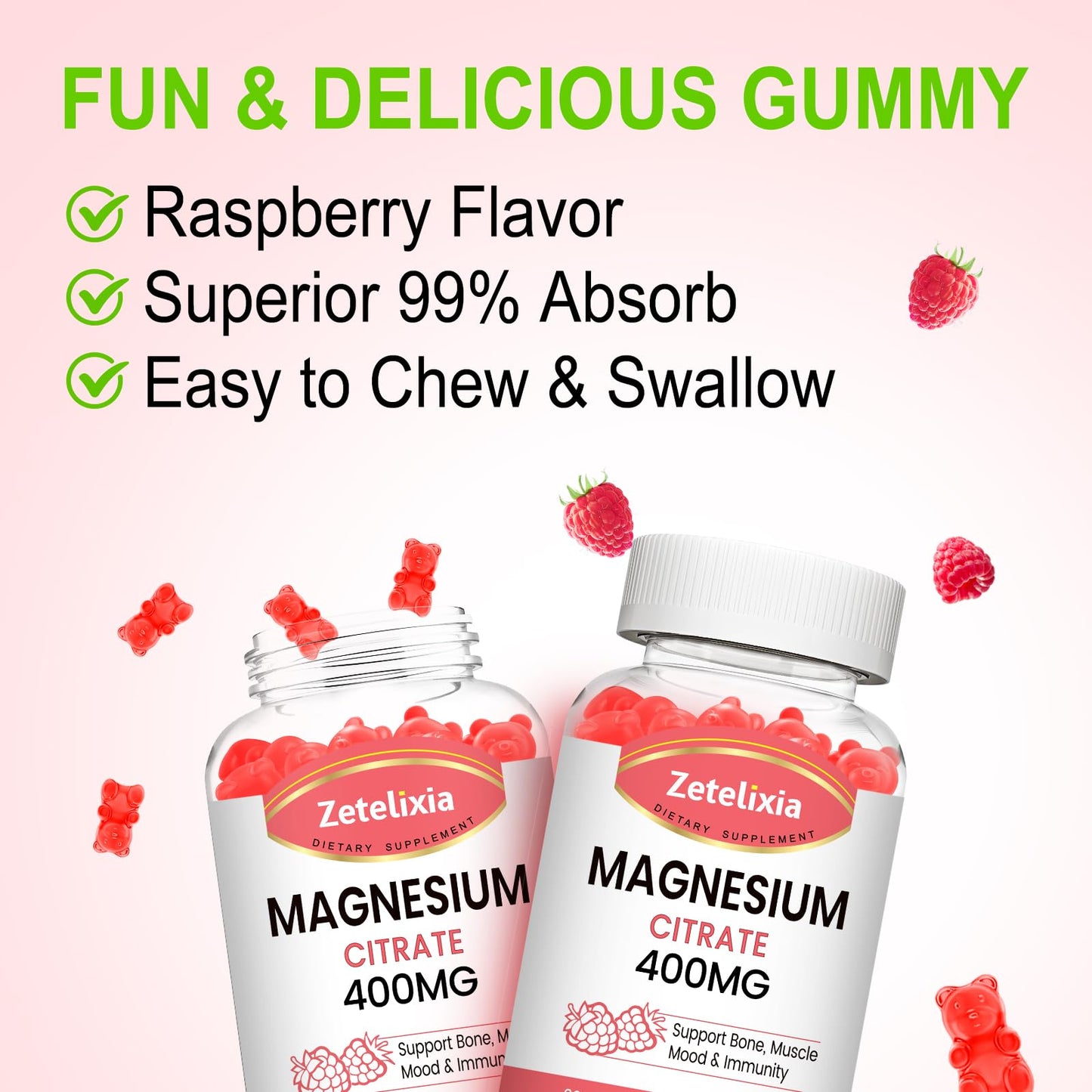Zetelixia Magnesium Citrate Gummies 400mg, 120 Gummies