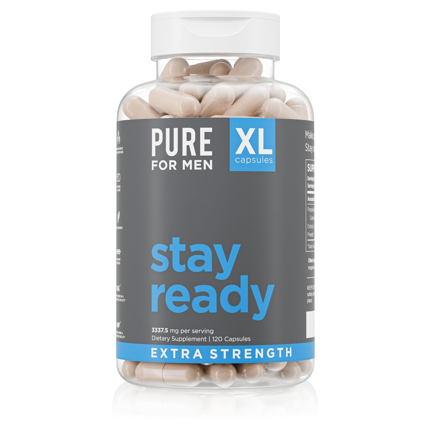 Pure for Men Stay Ready Fiber Extra Strength Supplement Capsules 120 Count