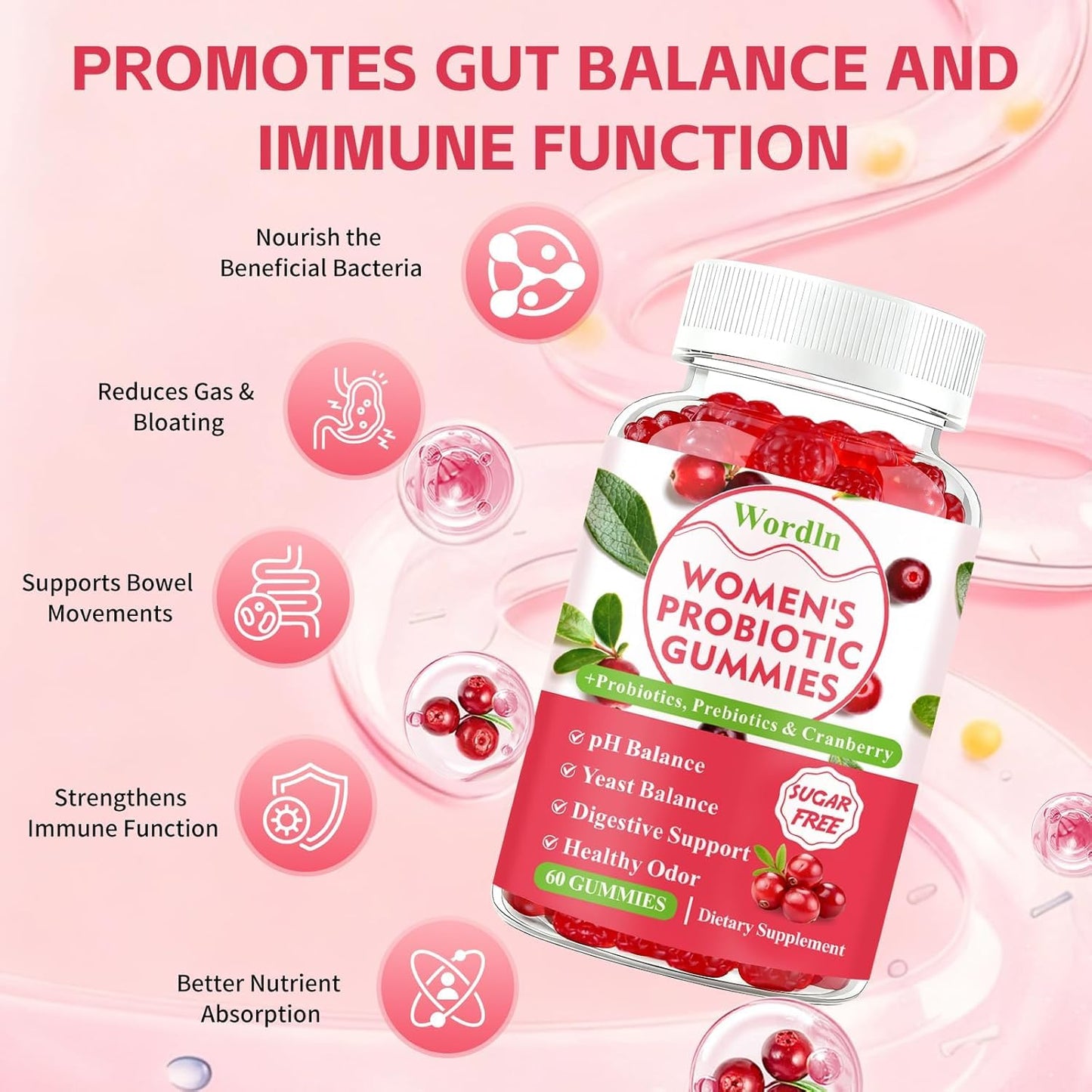 Wordln Women Probiotic Gummies for Feminine Health Gummy 120