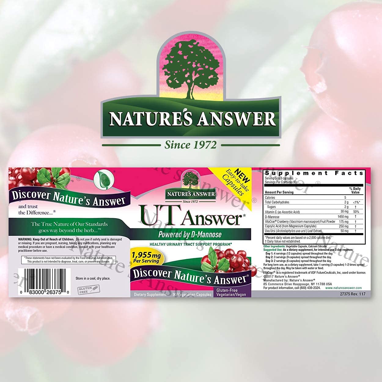 Nature's Answer Urinary Tract Health Cranberry Dietary Supplement Capsules, 90 Count
