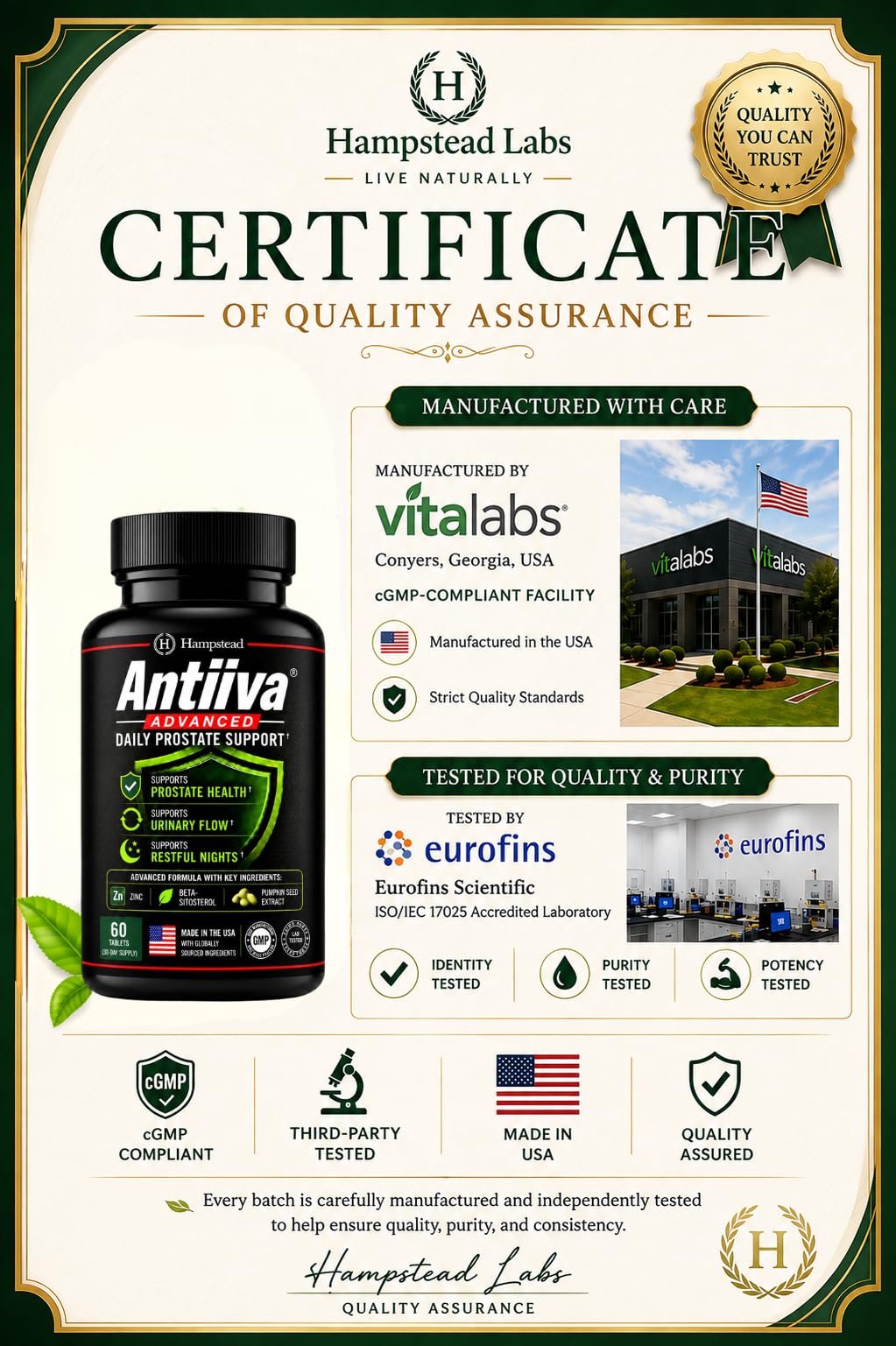 Hampstead Labs Advanced Men Prostate Support Beta Sitosterol 400mg 60 Tablets