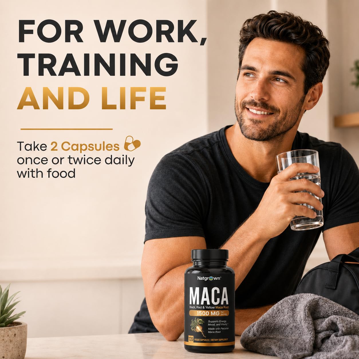 Natgrown Organic Maca Root Capsules 1500 mg, 120 Count