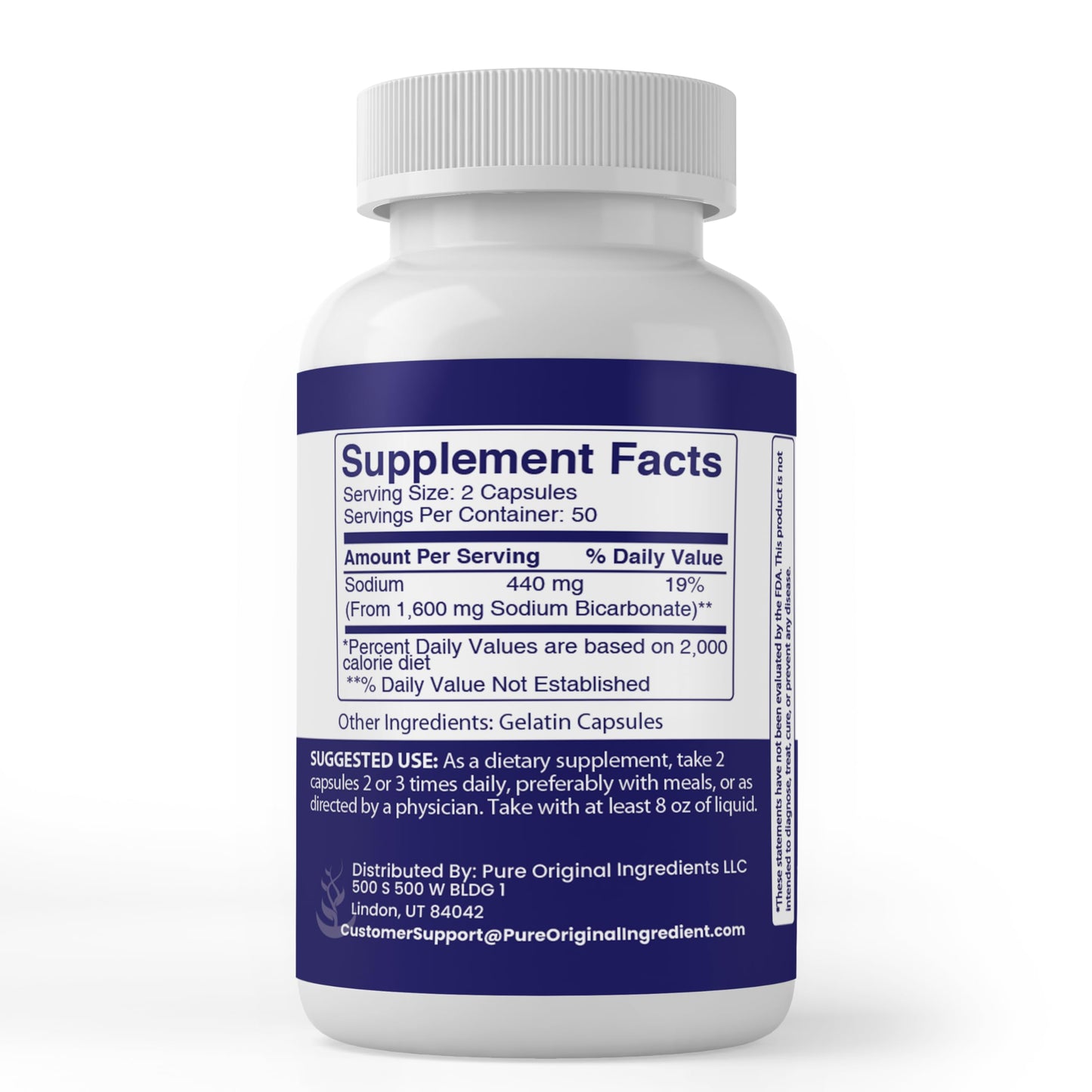 PURE ORIGINAL INGREDIENTS Sodium Bicarbonate Capsules 100