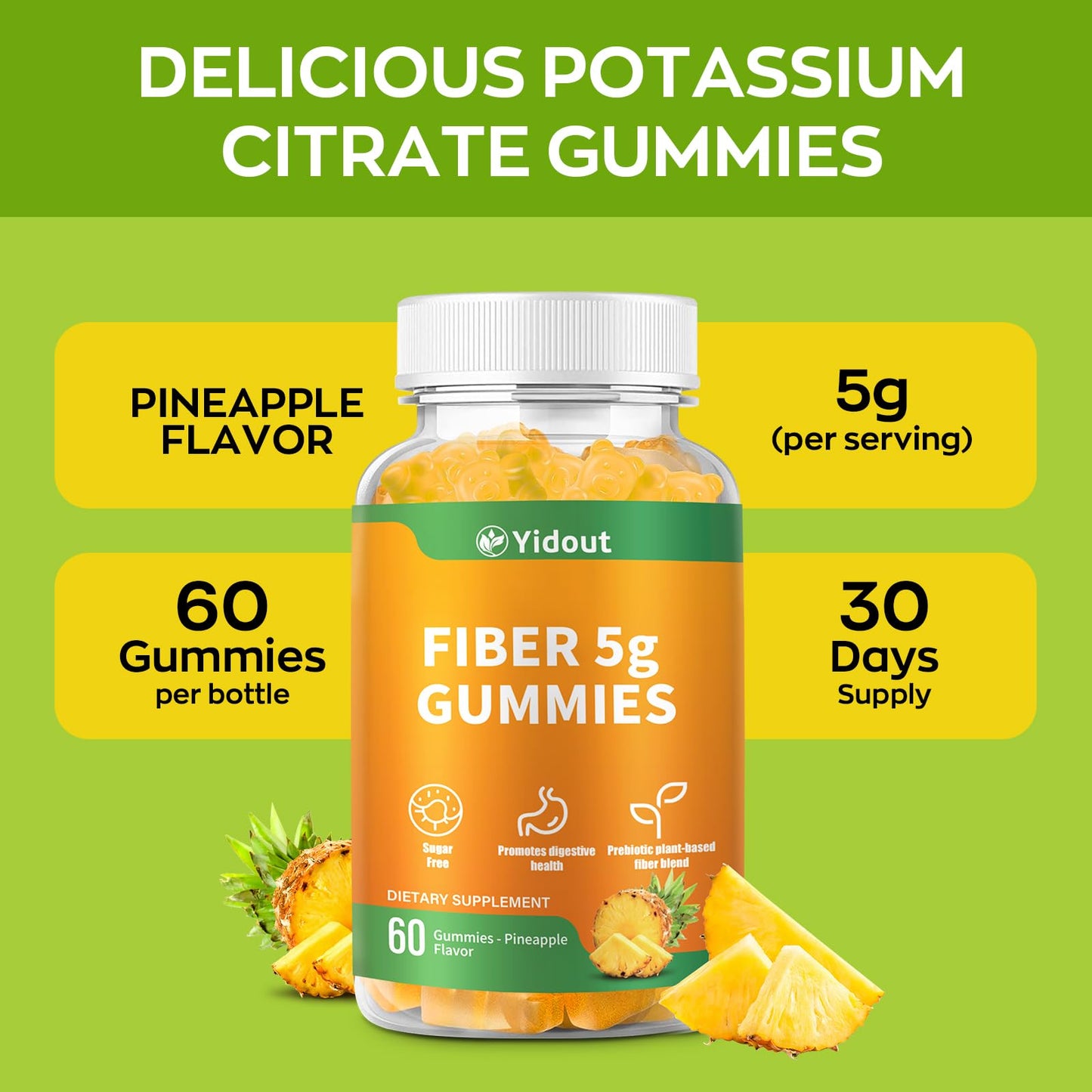 Yidout Adult Fiber Probiotic Gummies, 60 Count