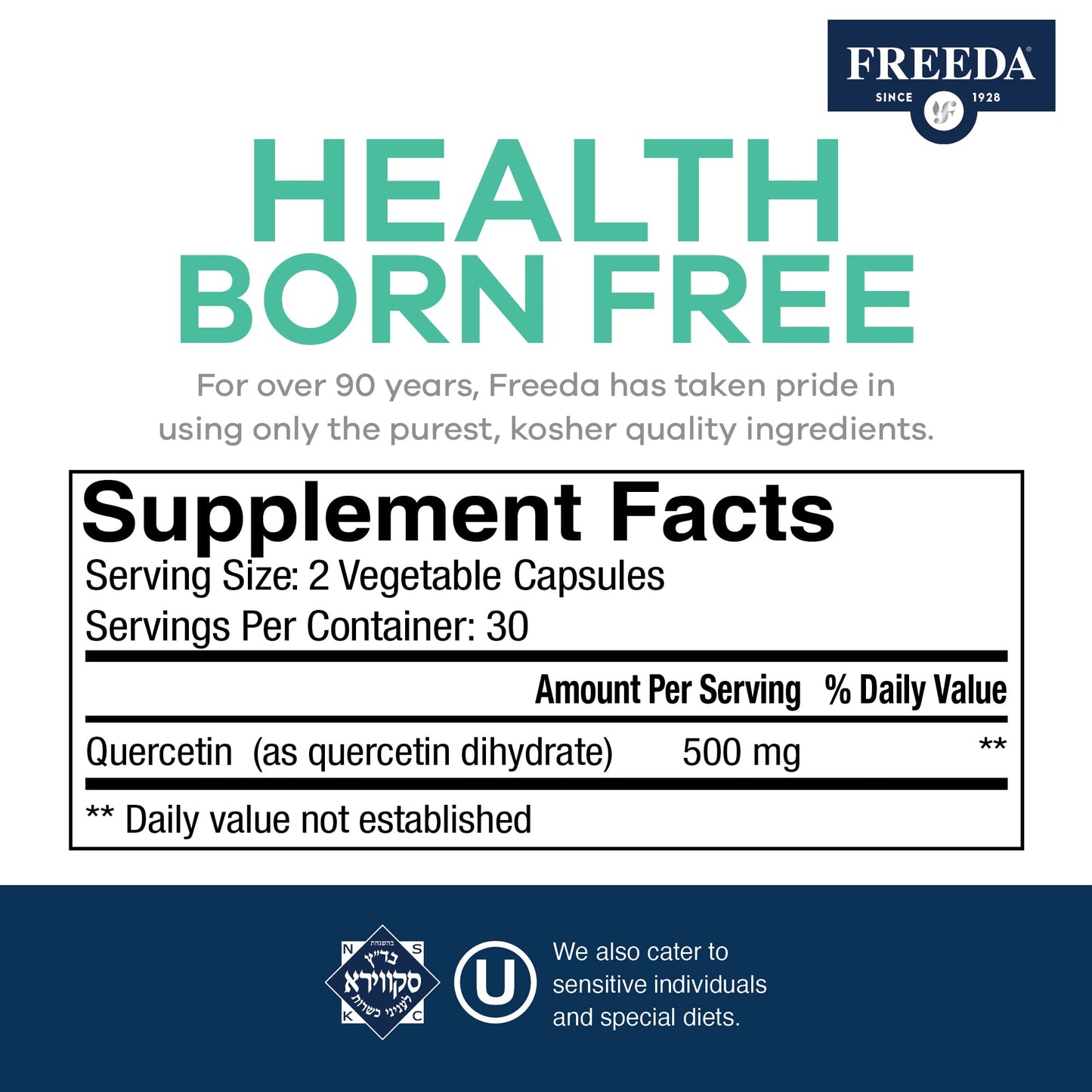FREEDA Quercetin 500mg Capsule, 60 Count