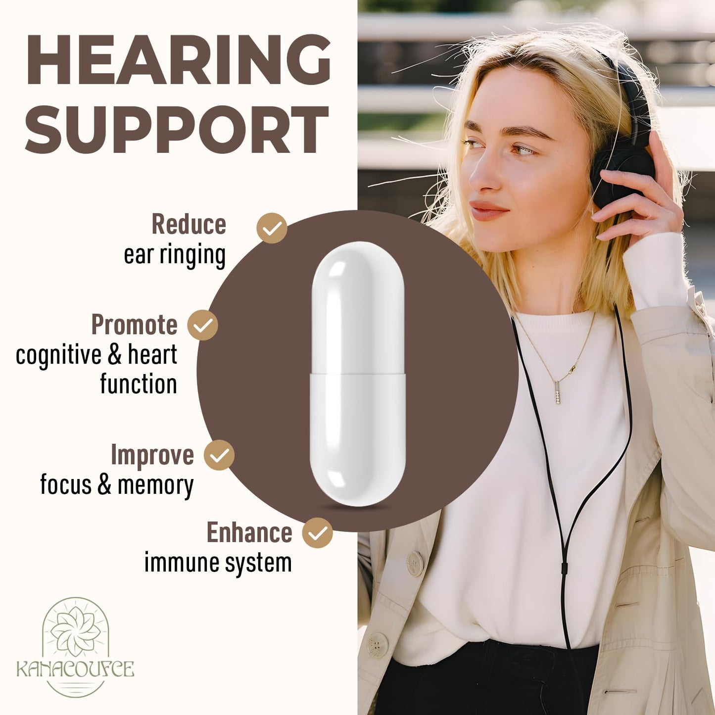 Kanacoufce Tinnitus Supplement for Ringing Ears Capsules, 60 Count