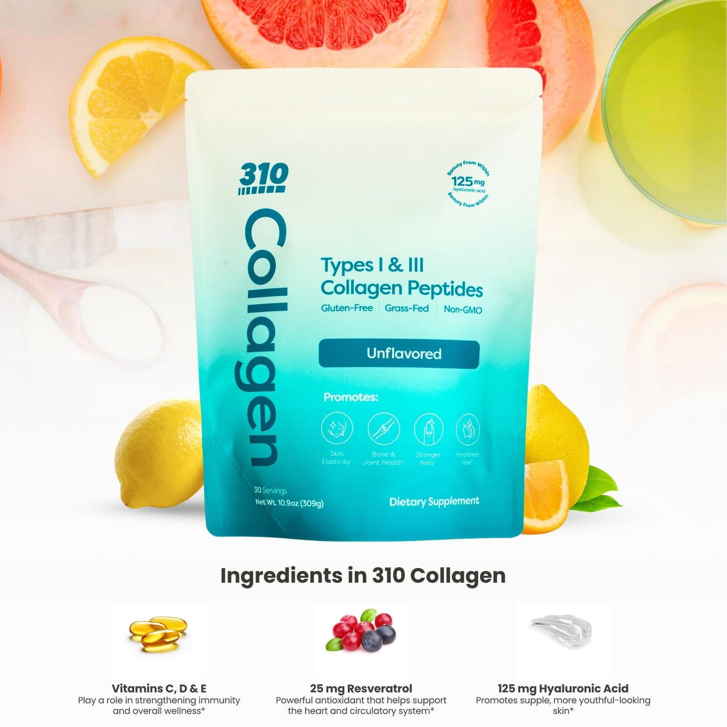 310 Nutrition Hydrolyzed Collagen Peptides Powder 10.9 oz