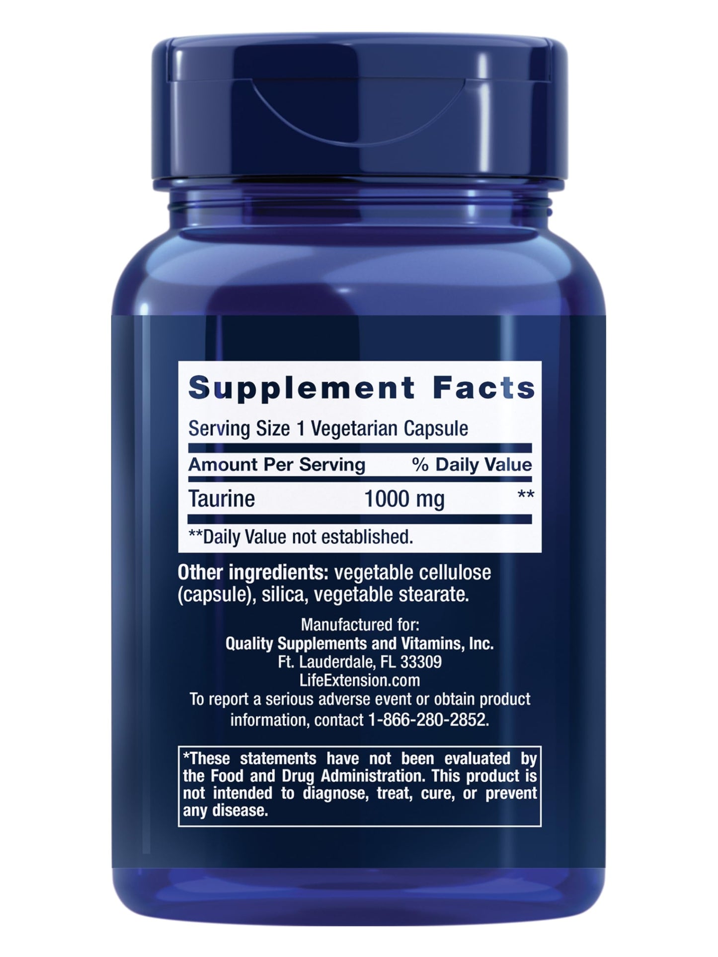 Life Extension Taurine Pure Taurine Amino Acid Supplement, 90 Capsules