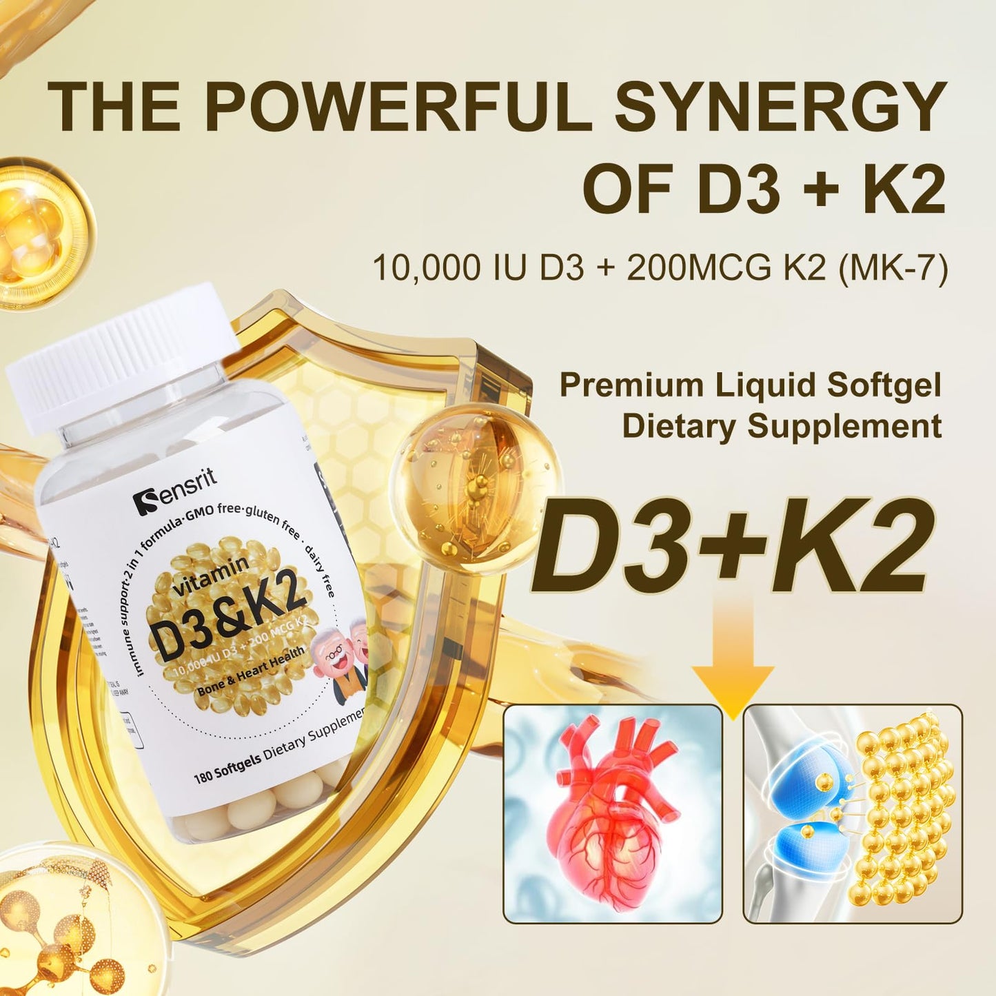 Sensrit Vitamin D3 K2 Supplement Softgels 180