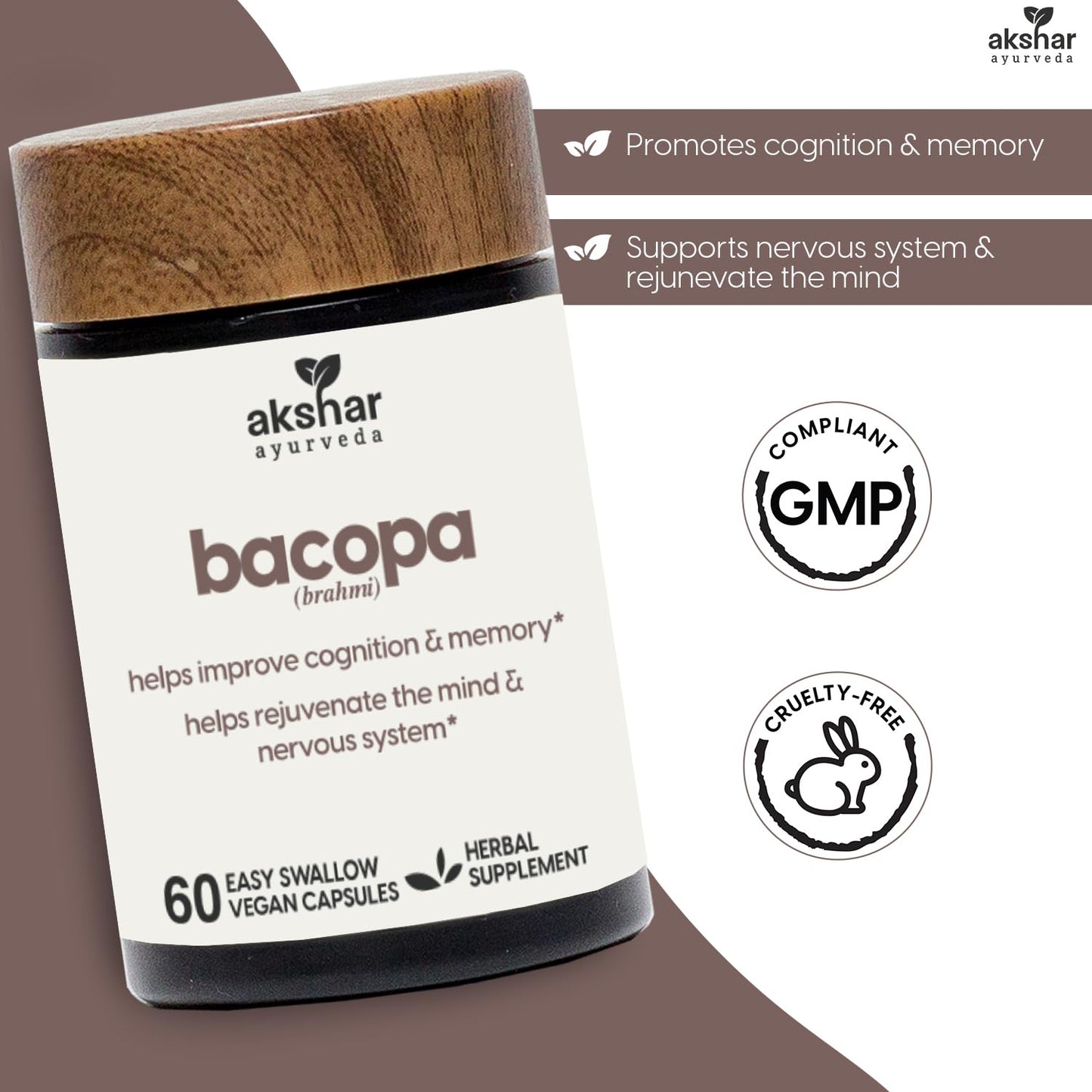 AKSHAR Bacopa Monnieri 500mg Capsules, 60 Count
