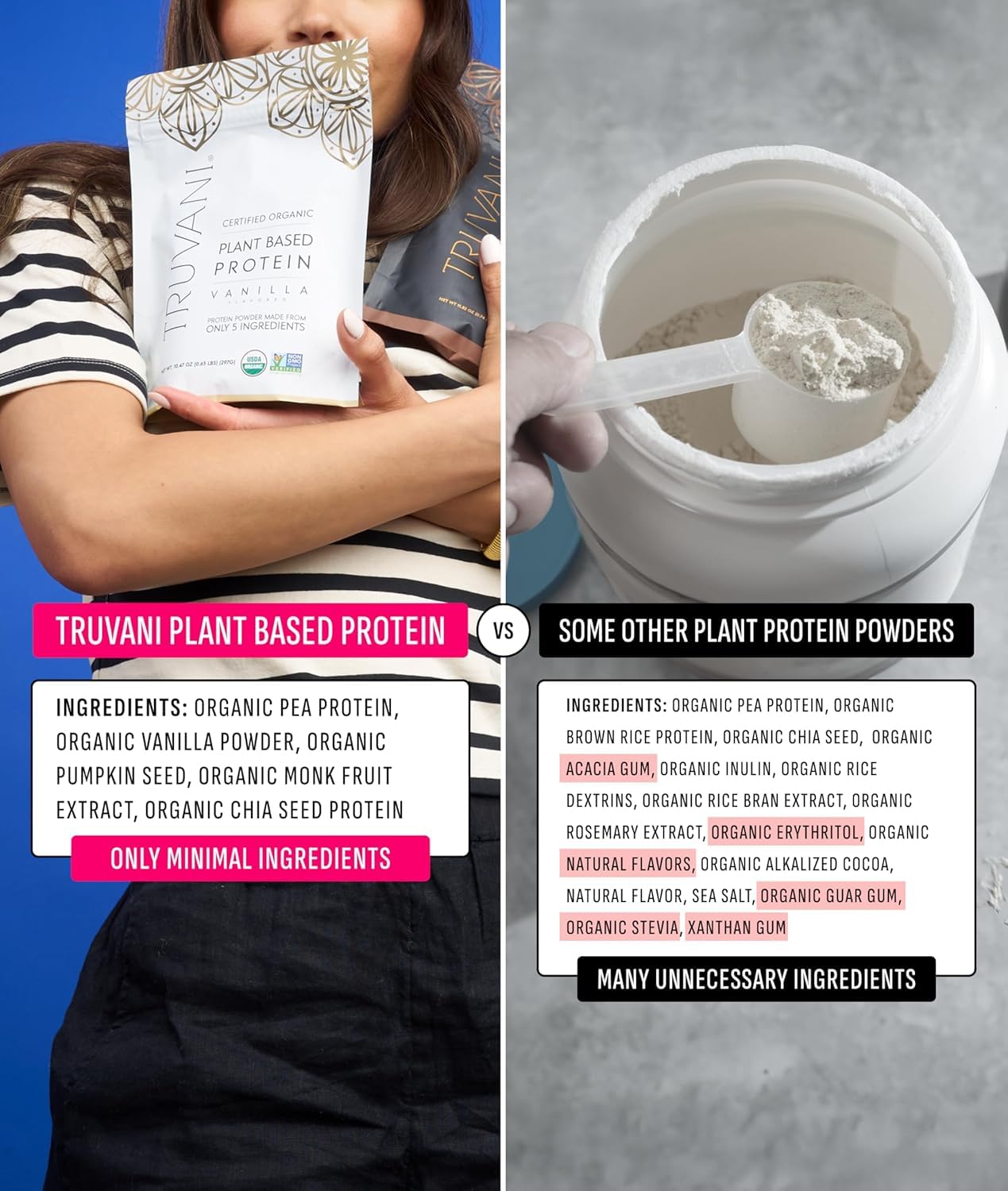 Truvani Organic Plant Based Protein Powder Vanilla, 18 Servings