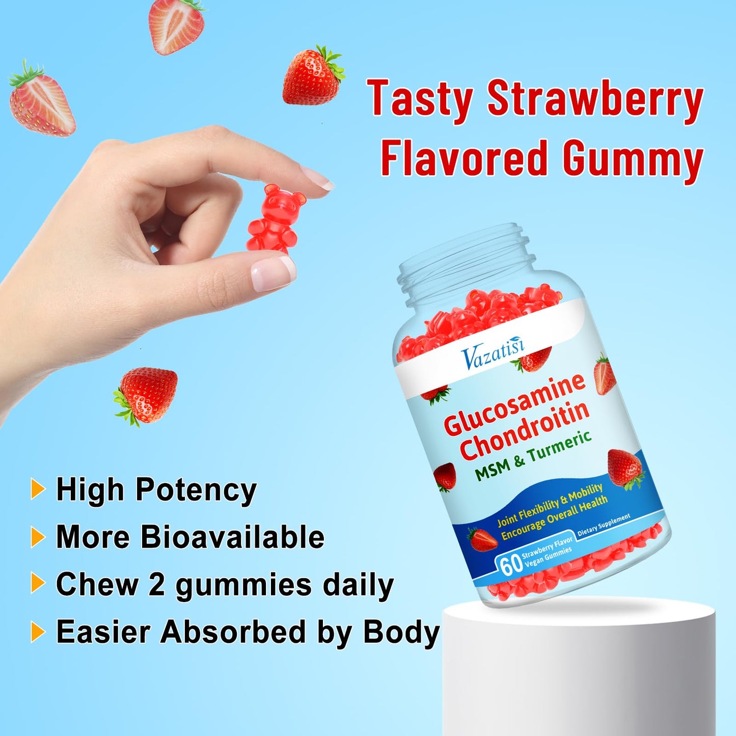 Vazatisi Glucosamine Chondroitin Gummies with Turmeric & MSM, Boswellia - Joint Support & Cartilage Health - 60 Gummies