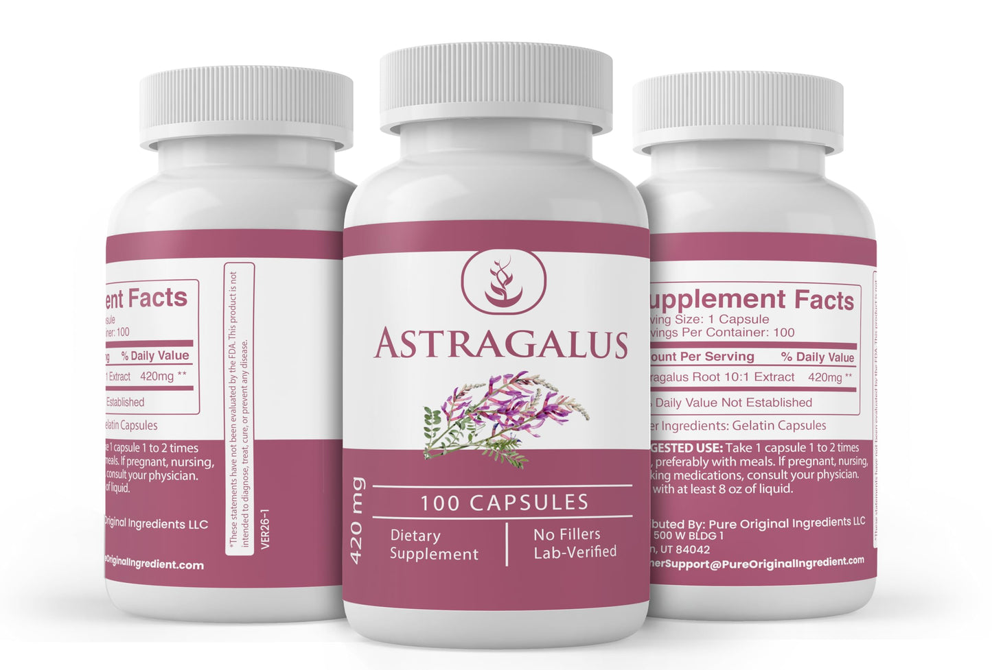 PURE ORIGINAL INGREDIENTS Astragalus Extract Capsule 100 Count