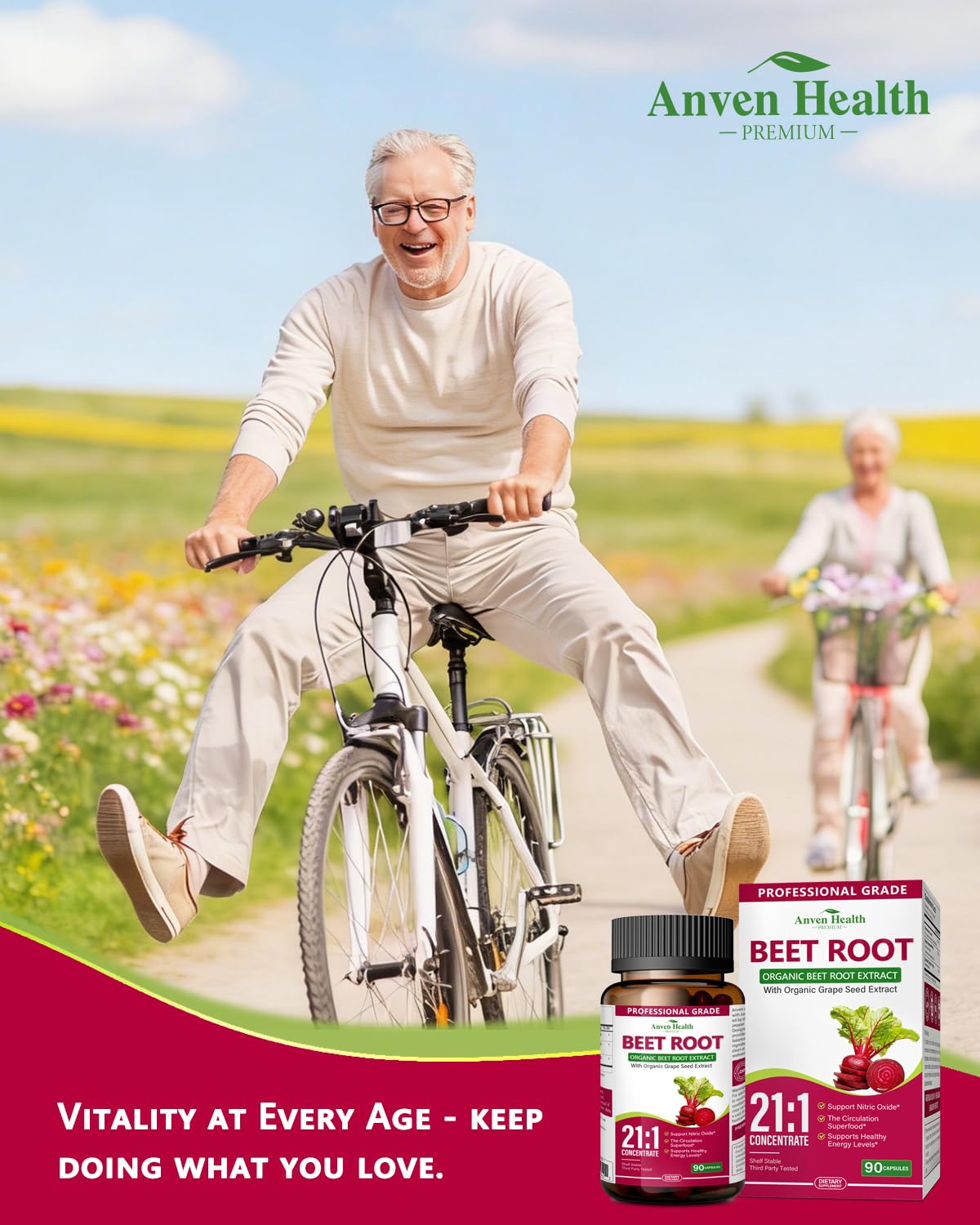 Anven Health Organic Beet Root 21:1 Extract Nitric Oxide Capsules 180