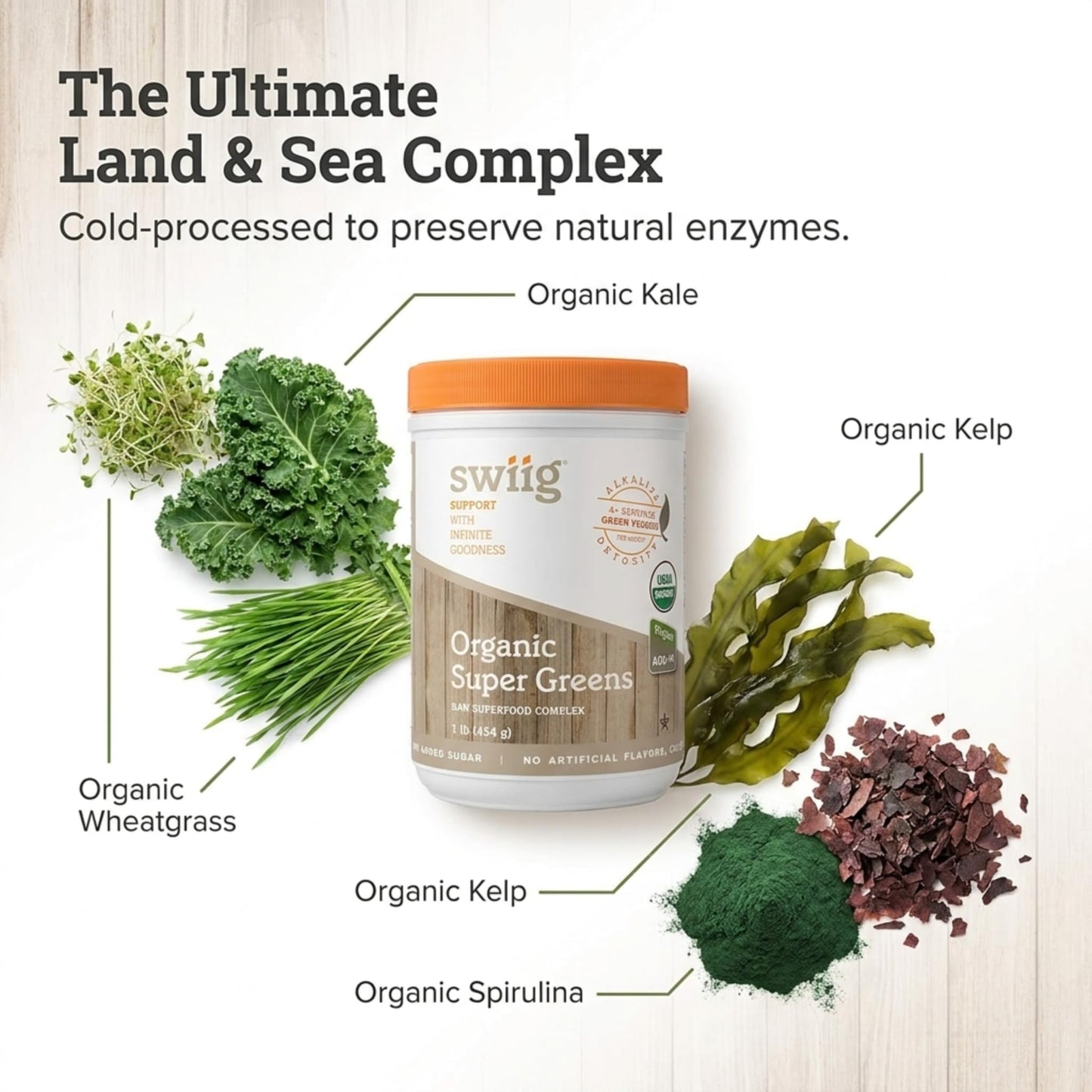 swiig Organic Super Greens Powder, 16 oz